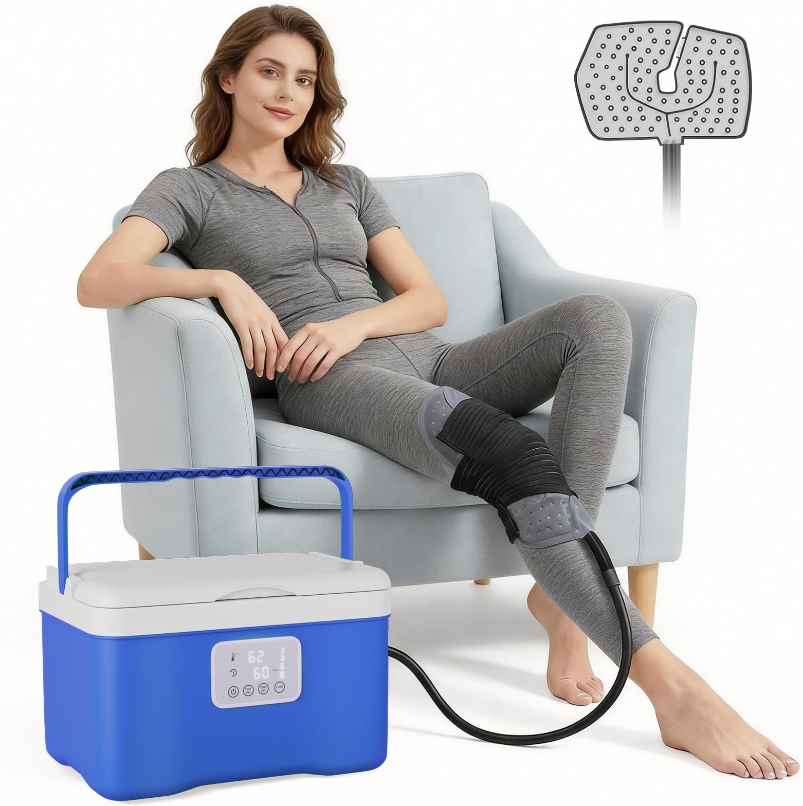 - 13QT Cold Therapy Machine System, Ice Machine with 4 Flow Speeds & Programmable Timer, Ice Therapy Machine for Knee Replacement, Cryotherapy System for Post-Surgery Recovery, Pain Relief(Blue)