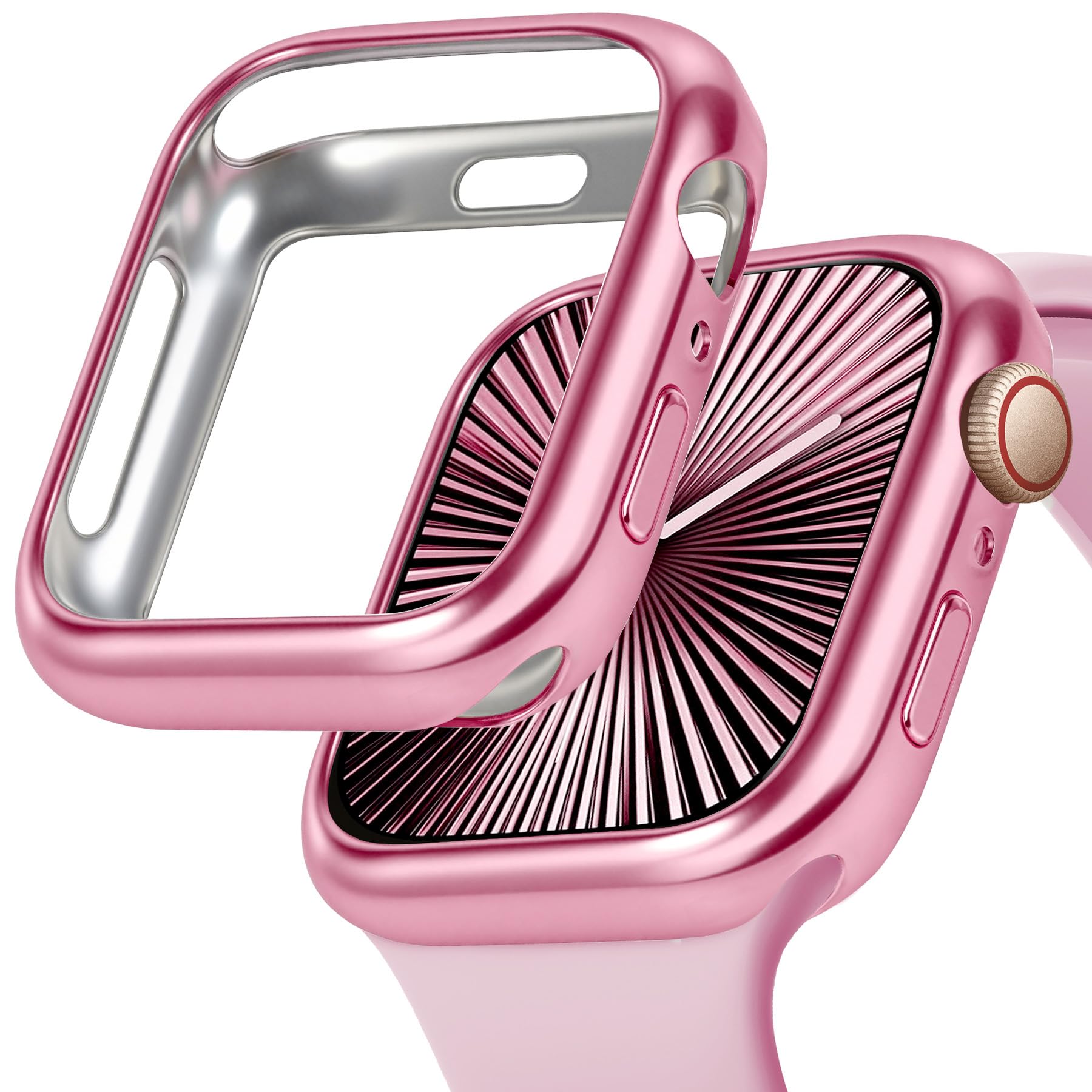 JR.DM Soft Flexible TPU Case Compatible for Apple Watch Series 11 (2025) Series 10 46mm Touchable Screen Lightweight All-Around Protector Thin Guard Shockproof Cover Shiny Bumper for iWatch, Pink