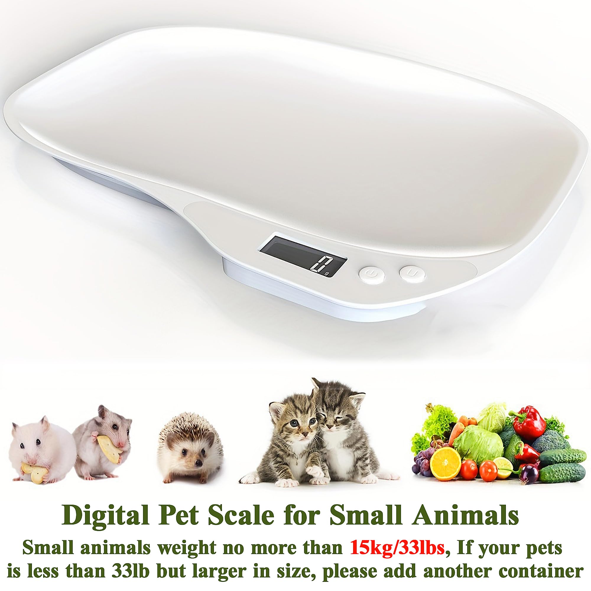 Báscula para animales pequeños, Básculas de 15 kg, balanza digital para mascotas, Mini peso para perros con 4 modos de pesaje (kg/oz/lb/ml) para gatos pequeños, perros, hámster, alimentos, cocina