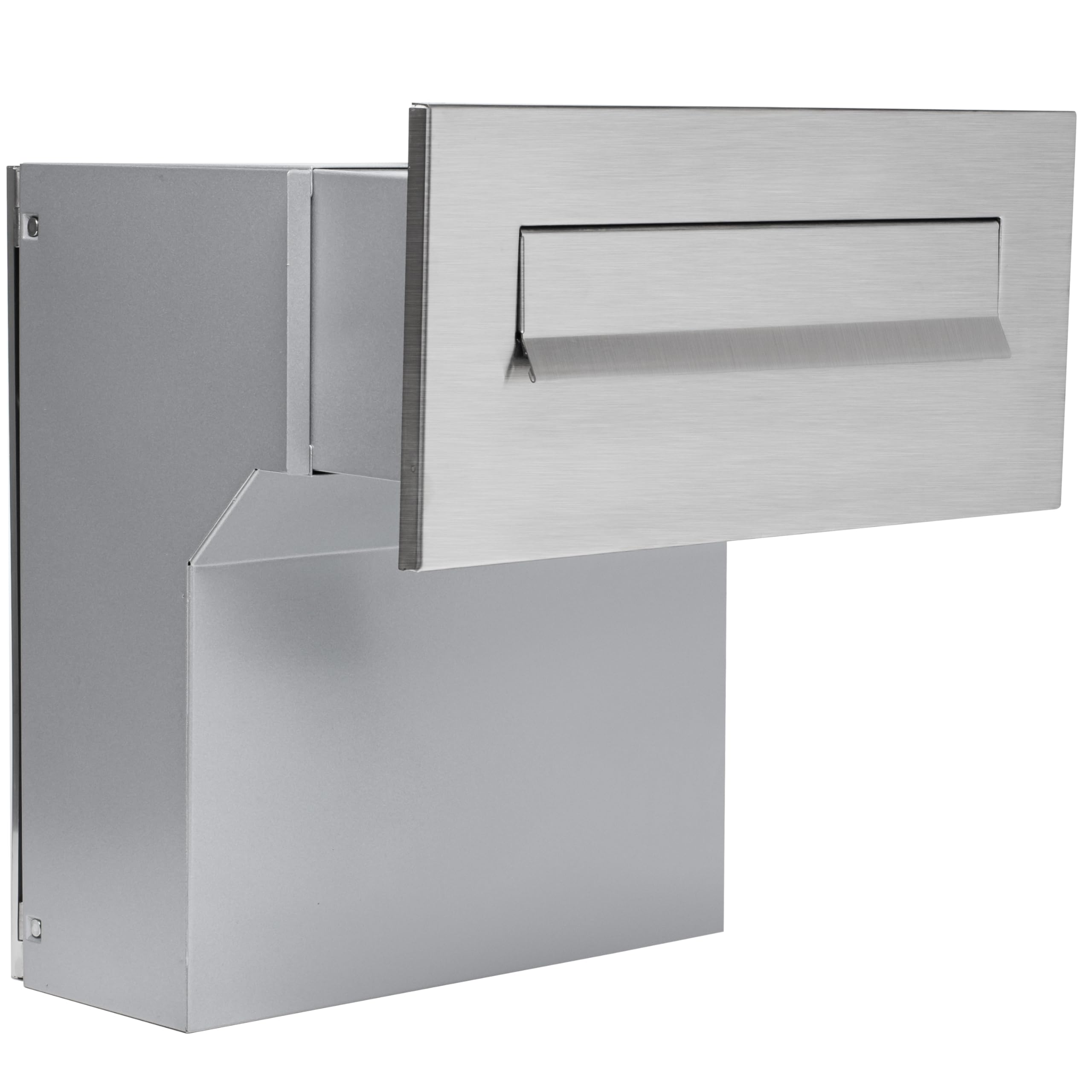 Buzón de Pared de Acero Inoxidable/Plata, Parte Delantera + Puerta Trasera V2A cepillada, 190 – 260 mm [mm] 3 Llaves Placa Frontal: 160 x 350 mm