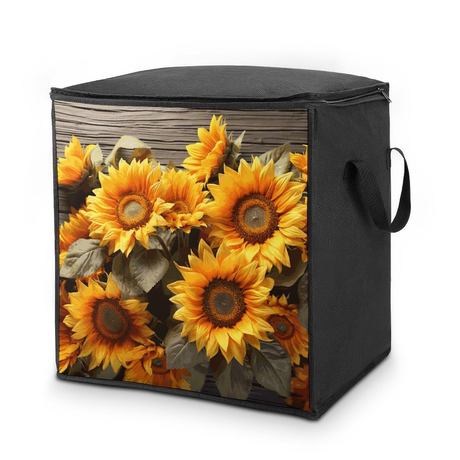 Plants Theme Sunflower Storage Bag with Zippers And Handle Extra Large Bedding Comforter Storage Bag Foldable Blanket Storage Bags Fabric Moving Bags for Closet Organizer (70L)