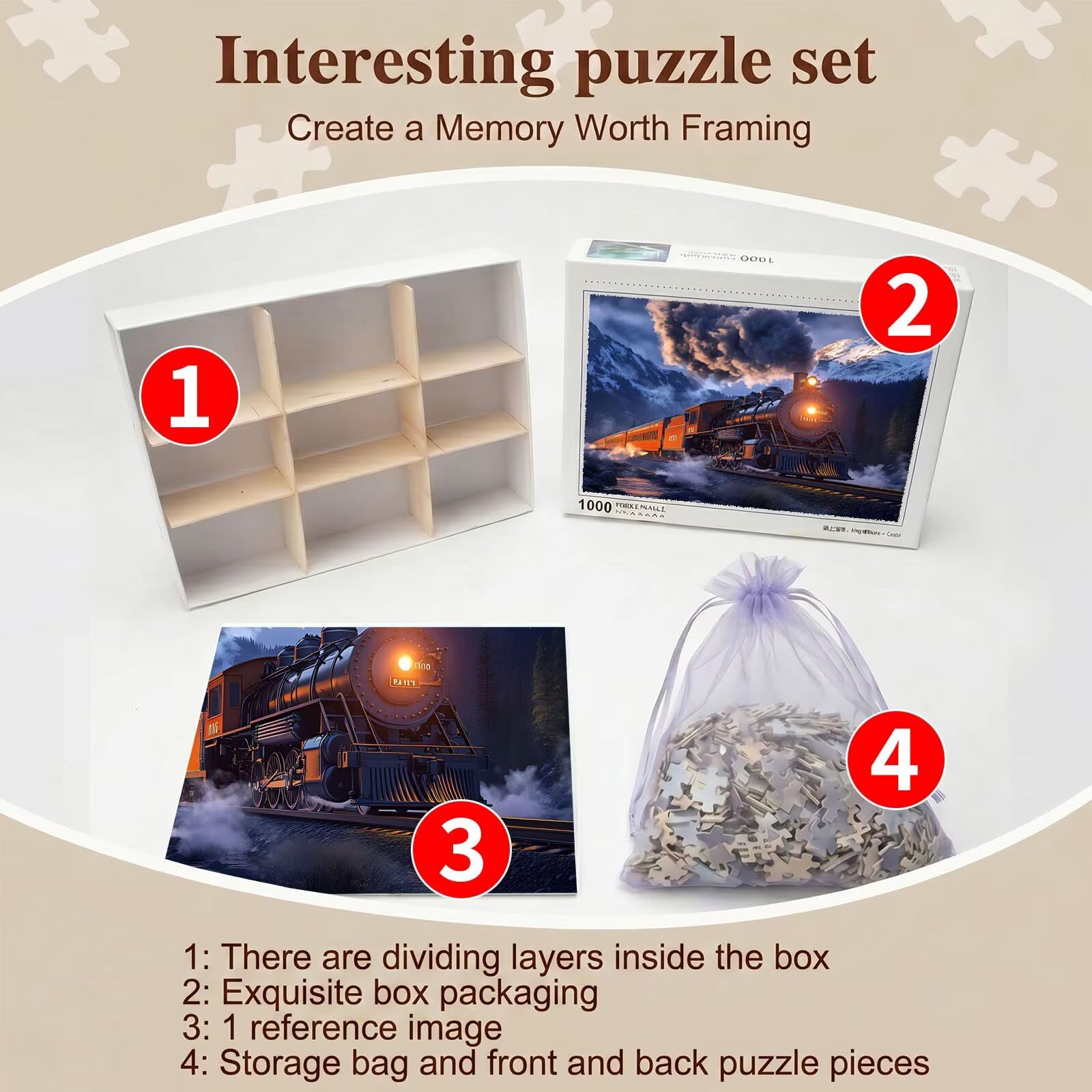 treno paesaggio Puzzle 1000 Pezzi per Adulti, Puzzle in Legno - Collezione Classica con Poster Incluso -Sfida di Concentrazione e Passatempo Antistress, Gioco Educativo per Famiglia, 75 x 50 cm f0-625