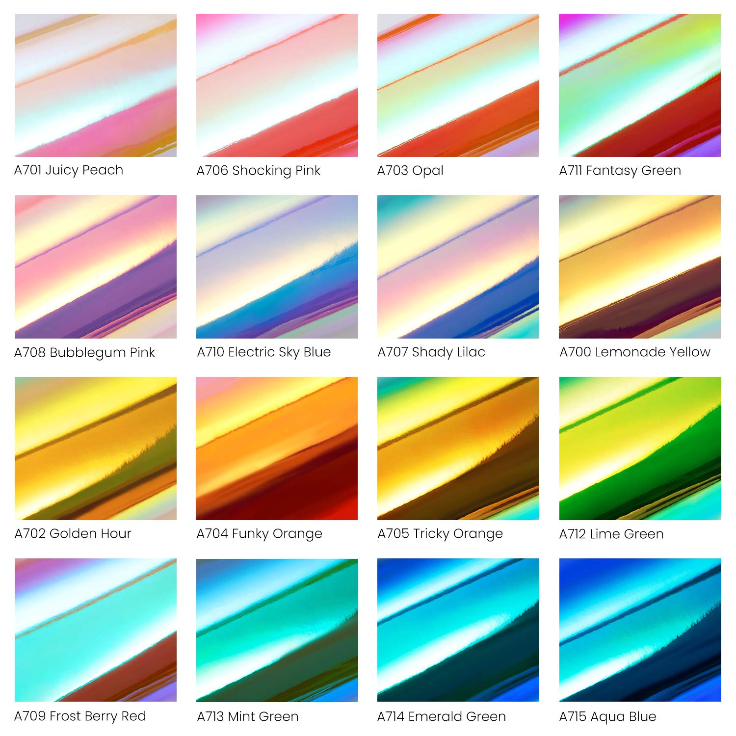 ARTEZA Hologramm Plotterfolie selbstklebend, 30.48 x 30.48 cm, 16er-Set Vinylfolie, mehrfarbige Regenbogen- und Opal-Bastelblätter, leicht zu schneiden, Vinyl Klebefolie für Innen- und Außen