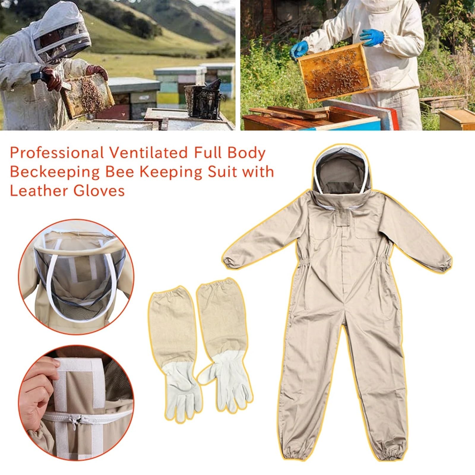 Abbigliamento for apicoltura completo for il corpo. Tuta professionale for | Con guanto in pelle ventilato Abbigliamento protettivo Abbigliamento di sicurezza agricola(Thick XXL)