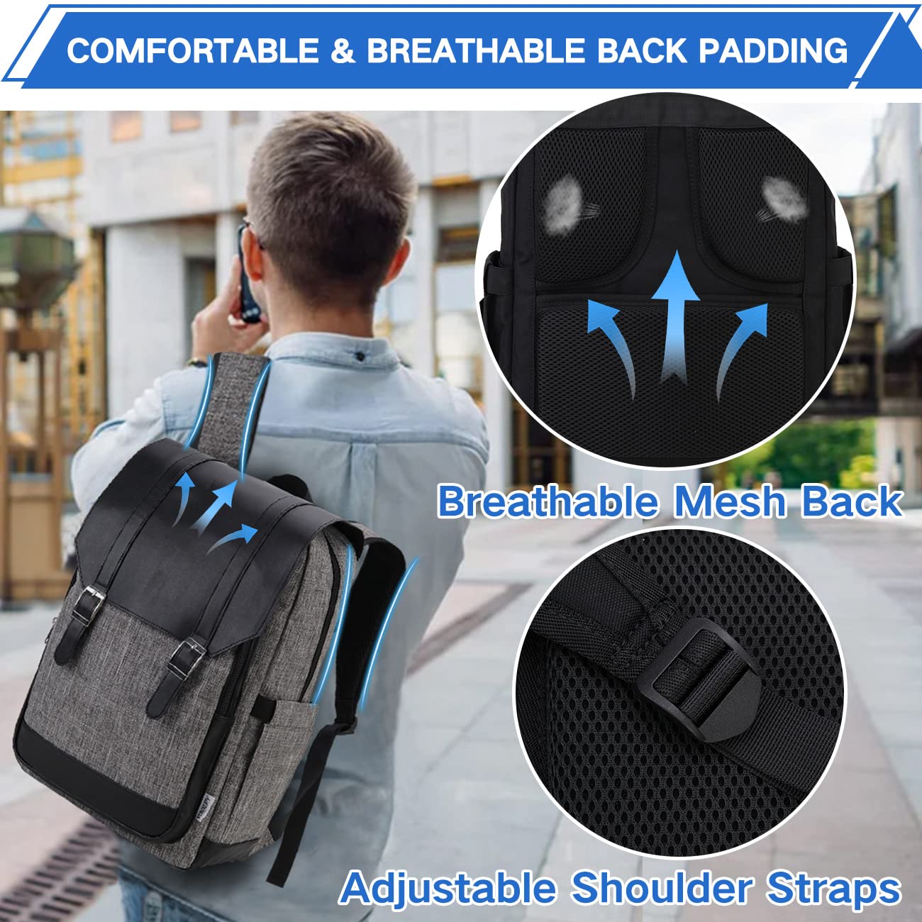 VX VONXURY Zaino Uomo Antifurto Zaino Porta PC 15.6 Pollici con fibbia magnetica Zaino Lavoro Donna per Scuola Viaggio
