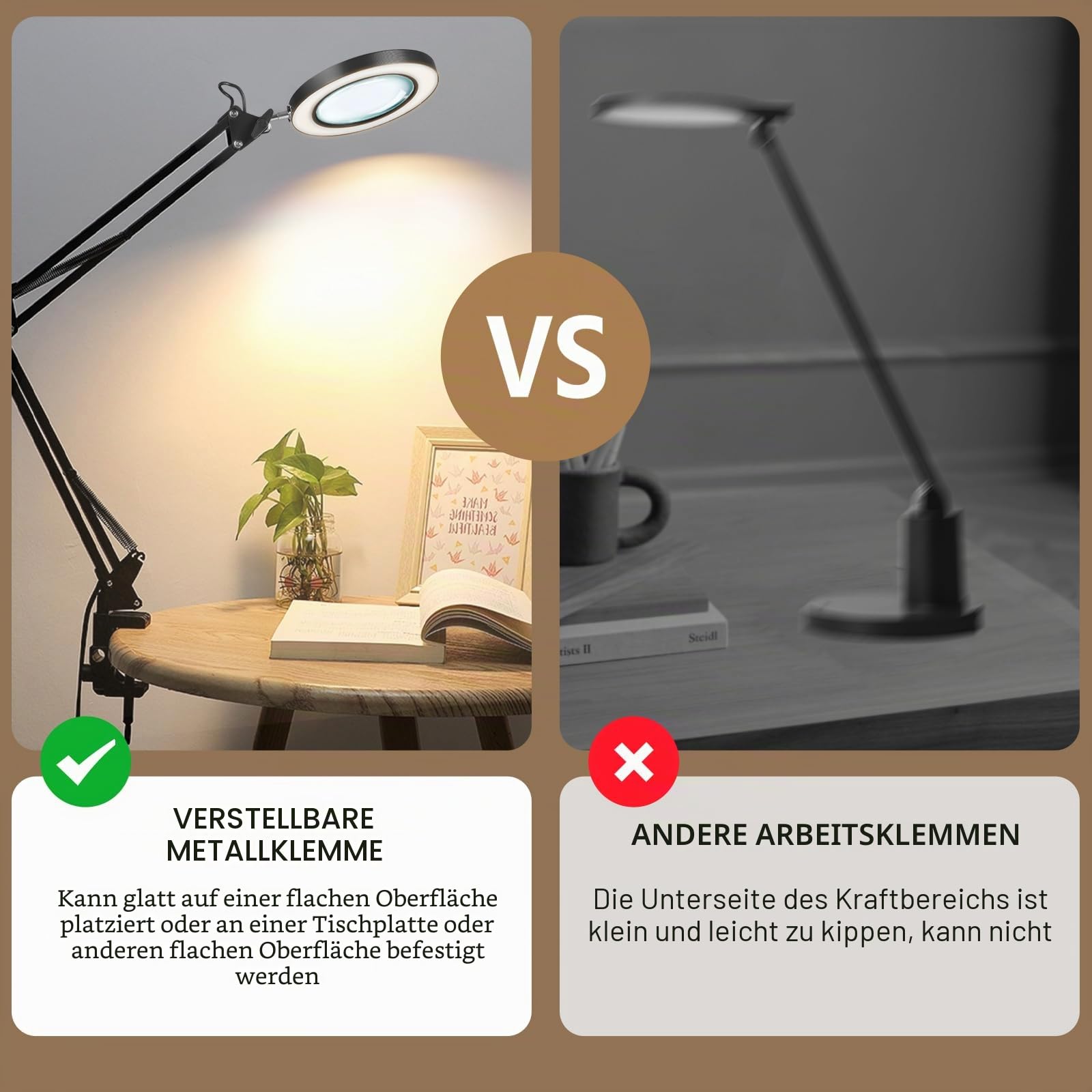 Towwoo Lupe mit Licht und Ständer, 10X Lupenleuchte mit Klemme und Großer Basis, 72 Dimmbar LEDs, 3 Farbmodi 10 Helligkeit, Tischlupe mit Beleuchtung für Naharbeiten, Schmuck, Lesen, Reparieren