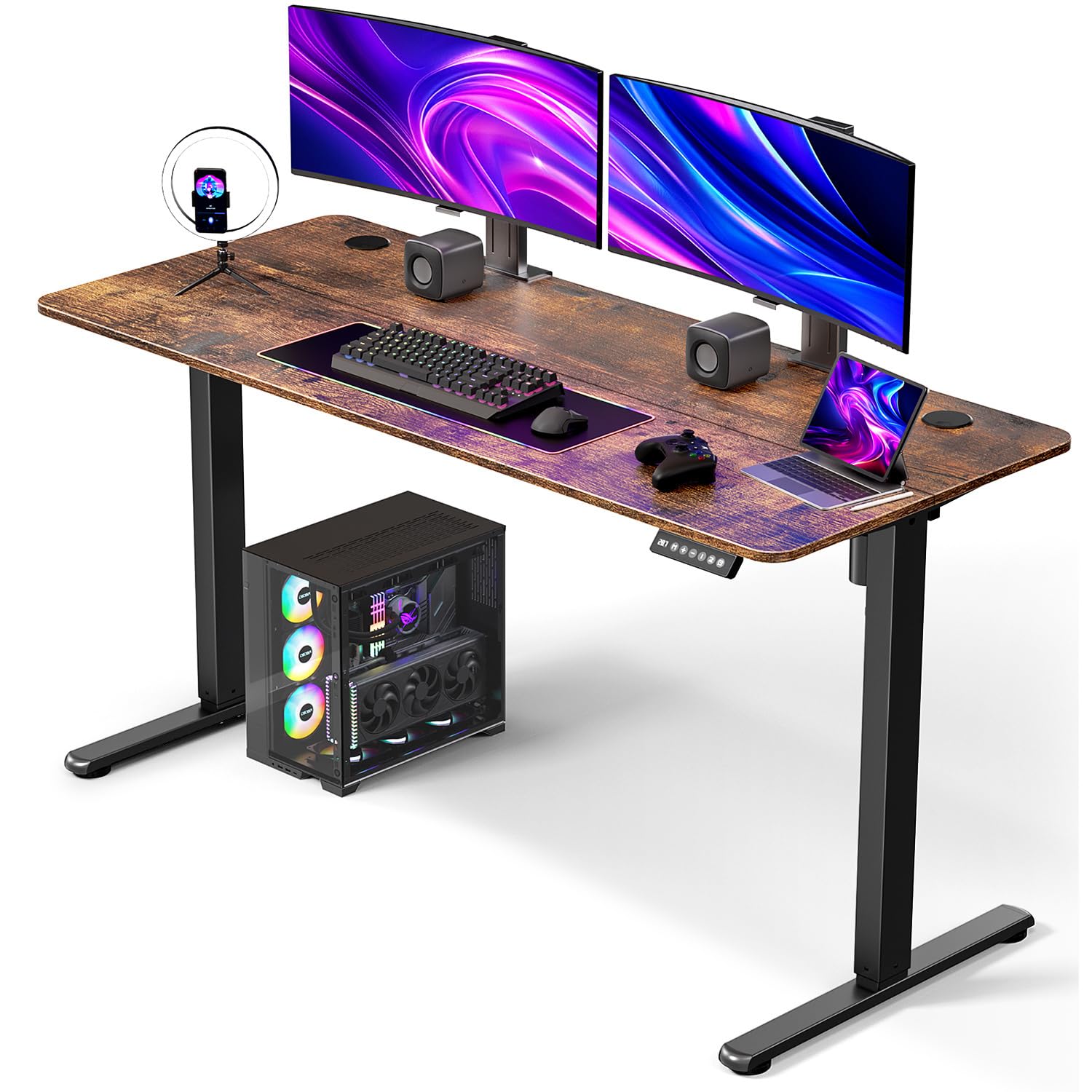 55 Electric Standing Desk Adjustable Height Ergonomic Sit Stand Computer Desk for Home Office Sturdy Motorized Workstation with