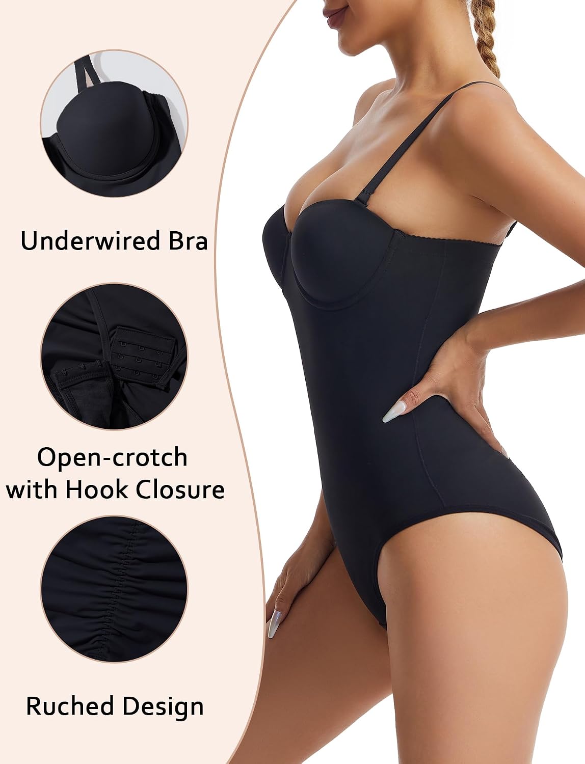 Strapless Shapewear Bodysuit for Women Tummy Control Seamless Thong Body Shaper with Built In Bra