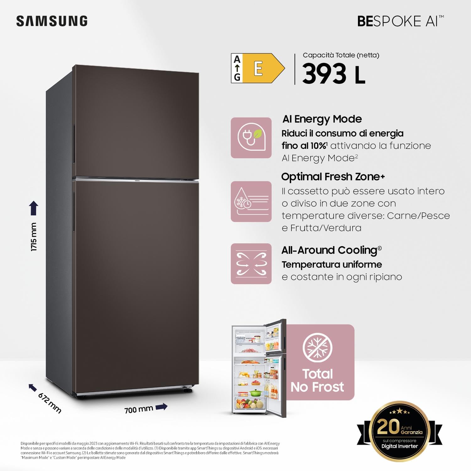 Rfrigeratore BESPOKE AI Samsung Doppia porta 393 L - Dettaglio