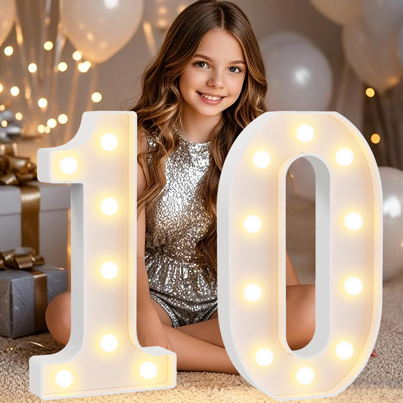 10th Birthday Decorations for Girls Boys, Large 12.6 in Tall Light Up Numbers for 10th Party Decorations Table Decor, Big Marquee Numbers 10th Birthday Gift for Girls Wedding Anniversary Decor