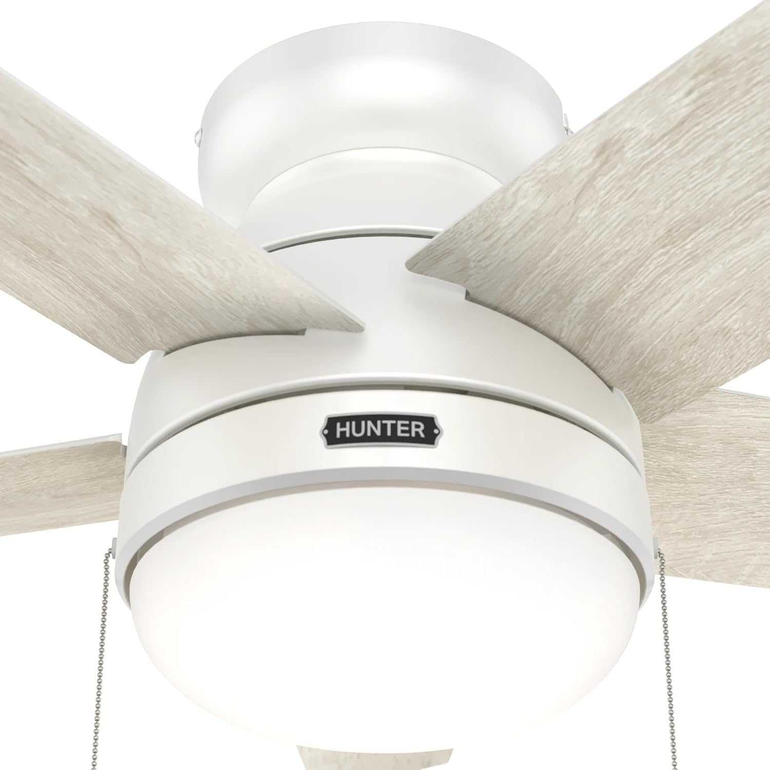 Hunter Fan 44 inch Low Profile White Indoor Ceiling Fan with LED Light and Pull Chain, Holiday Gifts for Bedroom, Living Room/Family Room, Dining Room, Kitchen, Office (Renewed)