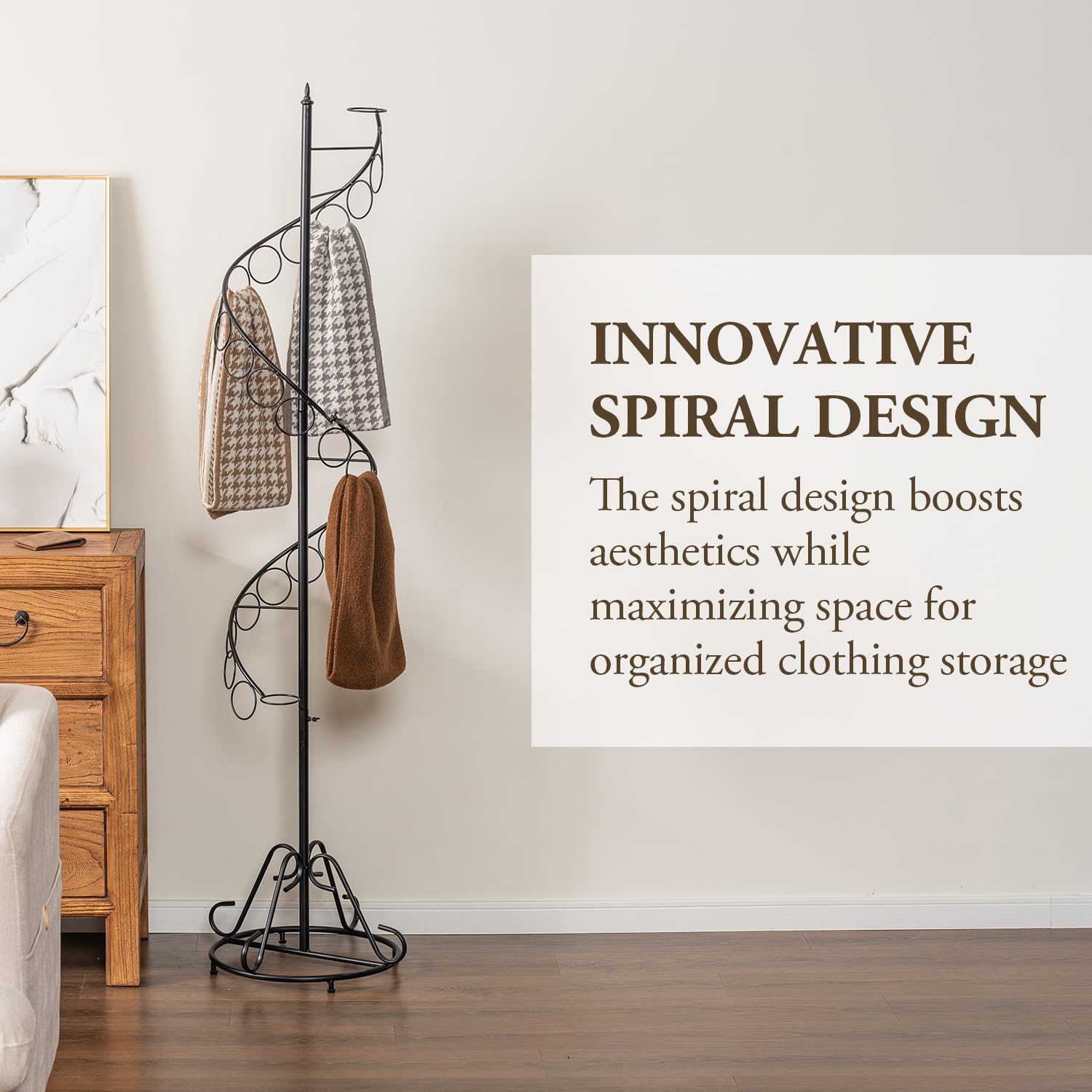 360° Rotating Floor Standing Scarf Holder Rack - Height Adjustable 45-Rod Metal Organizer For Scarves, Belts, Jewelry & Accessories (White)