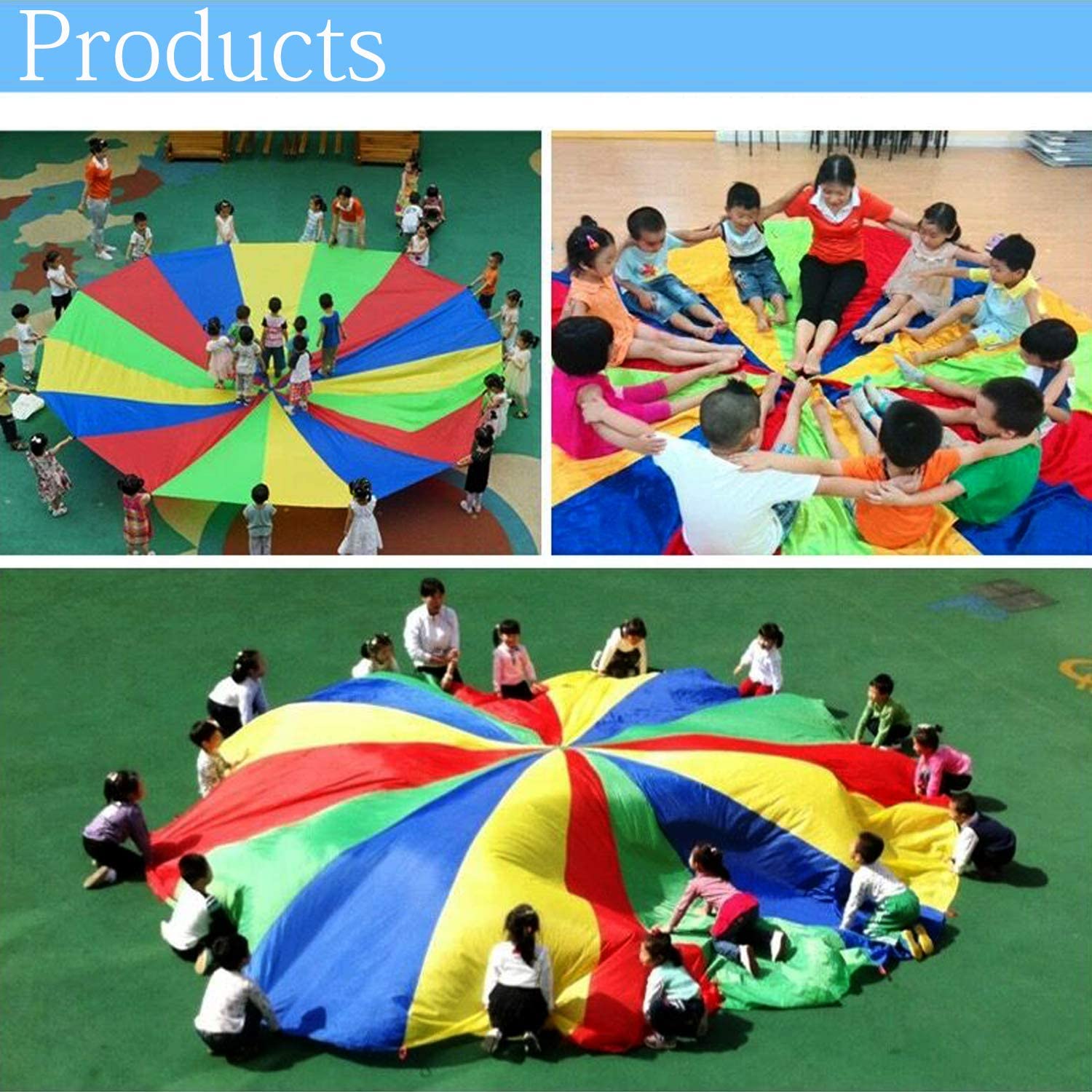 shengo 4m/13.12ft Schwungtuch für Kinder und Familie, Bunt Fallschirm Parachutes Spielzeug für Indoor Outdoor-Spiel und Unterhaltung - mit Tragetasche（16-22Kids