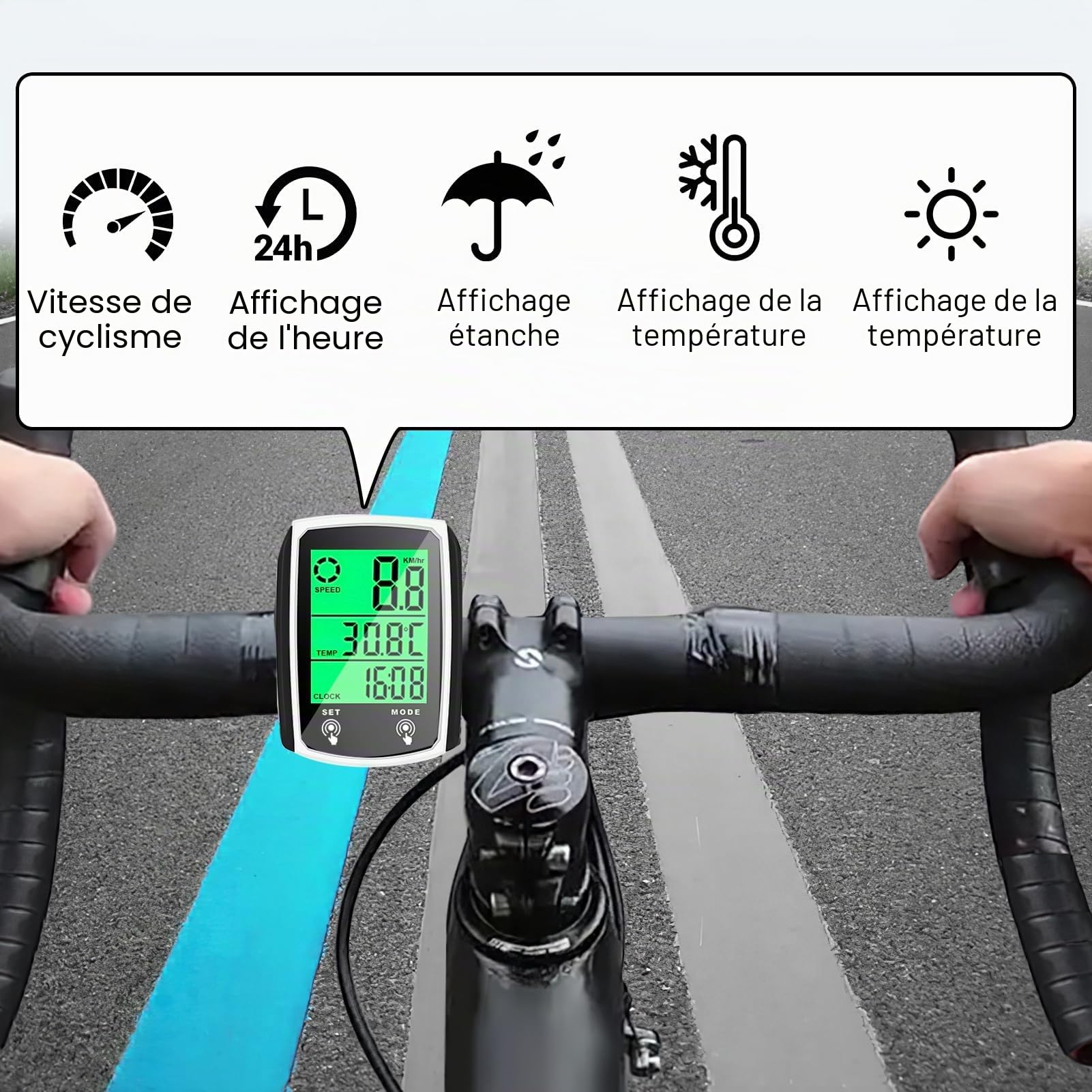 Compteur De Vélo Sans Fil IP65 étanche – écran LCD Rétroéclairé, 19 Fonctions, Avec Pile Bouton