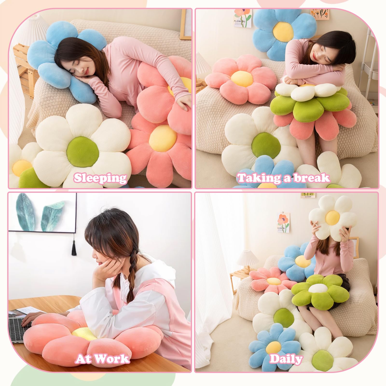 QKURT 2 Pcs Flower Pillows, Flower Shaped Cushion Floor Chair Seat Pad,Fluffy Soft Petal Cushion - Image 3