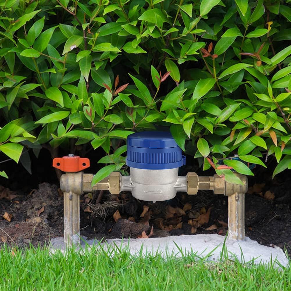 15mm Wasserzähler, 1/2 Zoll Anschluss Gartenwasserzähler Geeicht Kaltwasserzähler Zapfhahnzähler Wasseruhr Zapfhahn Wasserzähler Set mit Armaturen Schutzhülle, für Haus Garten Hausgebrauch