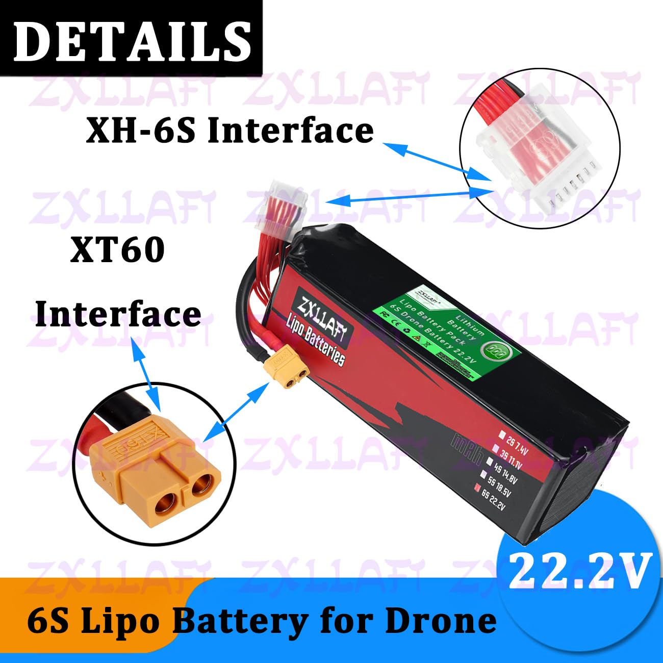 Batterie pour Drone 6S 22,2V Batterie au Lithium Piles Lipo Piles de Remplacement pour modèle d'avion, Buggy électrique, Alimentation Secours avec Panneau BMS