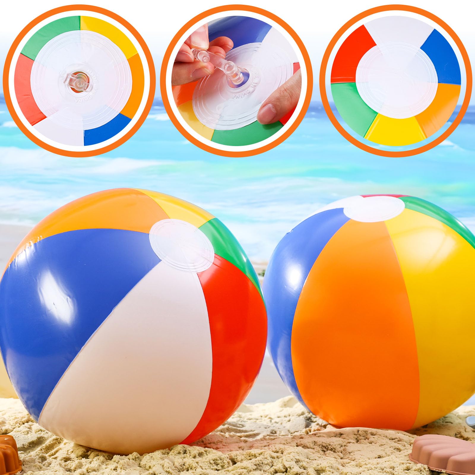 Paquete de 12 bolas de playa, juguetes inflables de piscina de 8 pulgadas para playa, verano, natación, fiestas 2