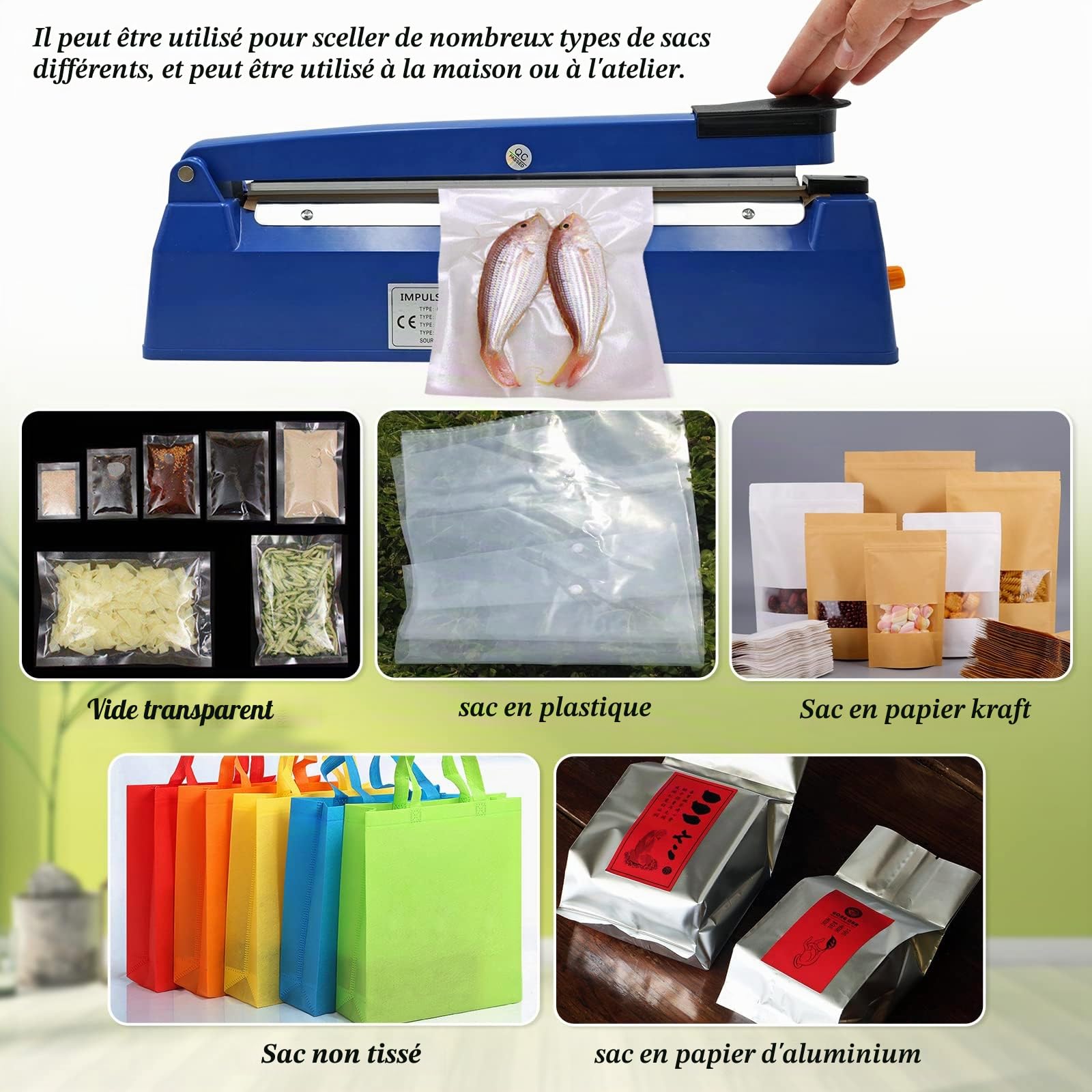 Machine à sceller à chaud 300 mm Impulse Heat Bag Sealer 220 V Scelleuse de sacs en plastique portable pour PE/PP/PVC/Mylar /papier kraft / sacs en plastique