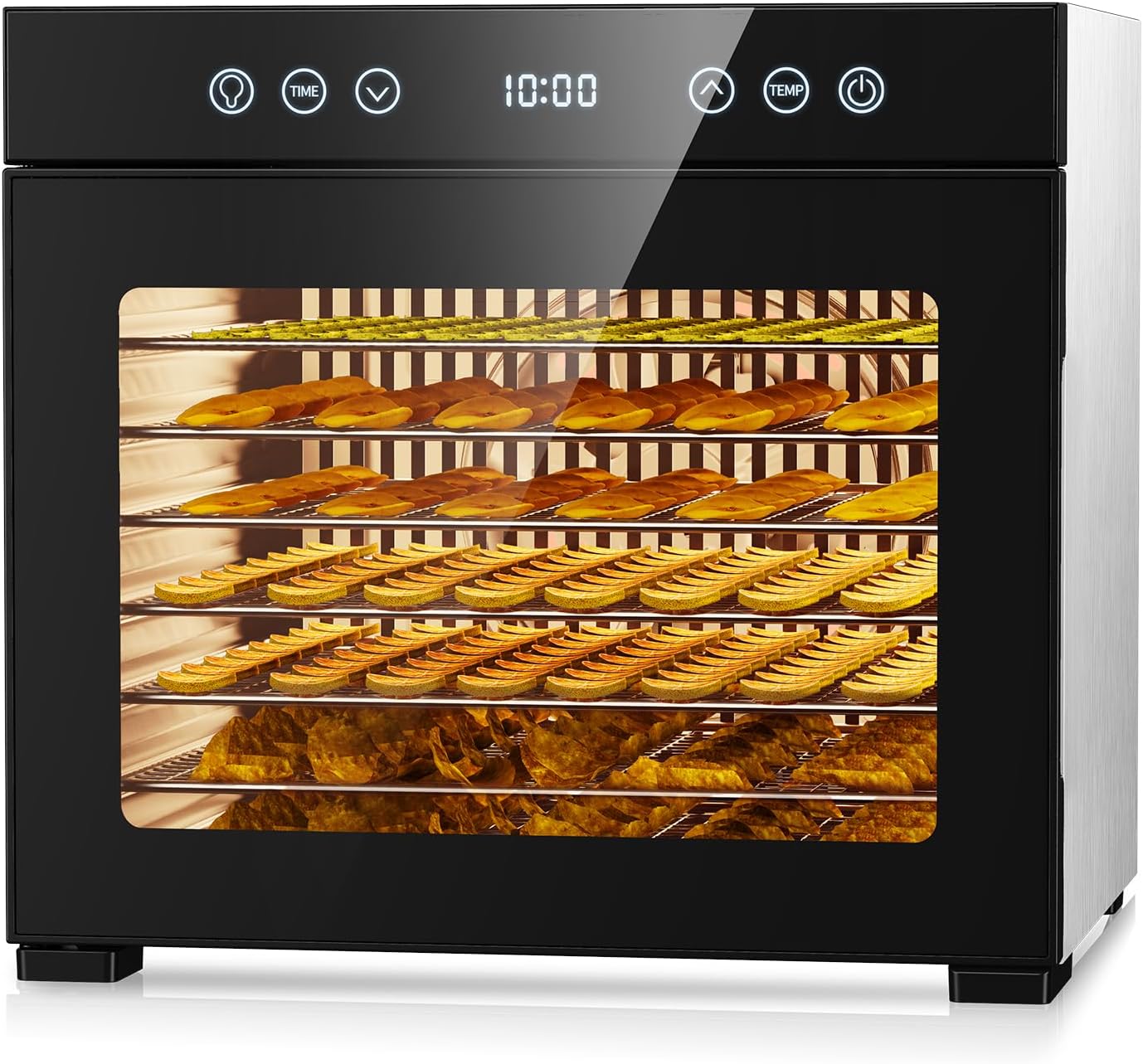 Food Dehydrator, 650W Powerful Fruit Dryer Machine with Adjustable Timer & Temperature, 8 Stainless Steel Trays, Quiet Operation, for Jerky, Fruits, Herbs, Dog Treats Iron Black+Light Gray