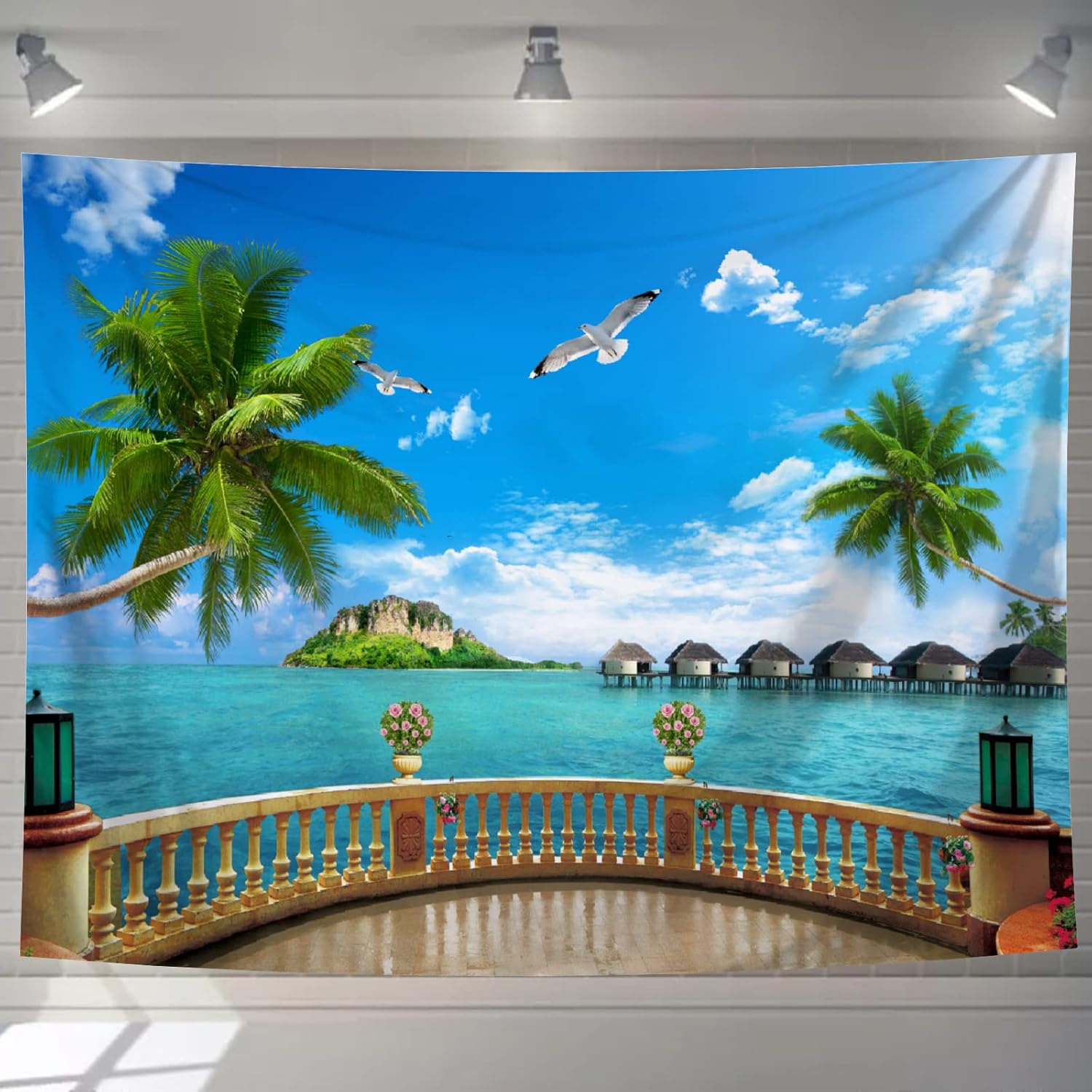 Kaeki タペストリー インテリア ベランダ景色 青海 ハワイ 植物 自然風景 布製ポスター 雰囲気転換 おしゃれ 壁掛け 壁飾り サイズ 横0 縦150 Cm 333m １着でも送料無料