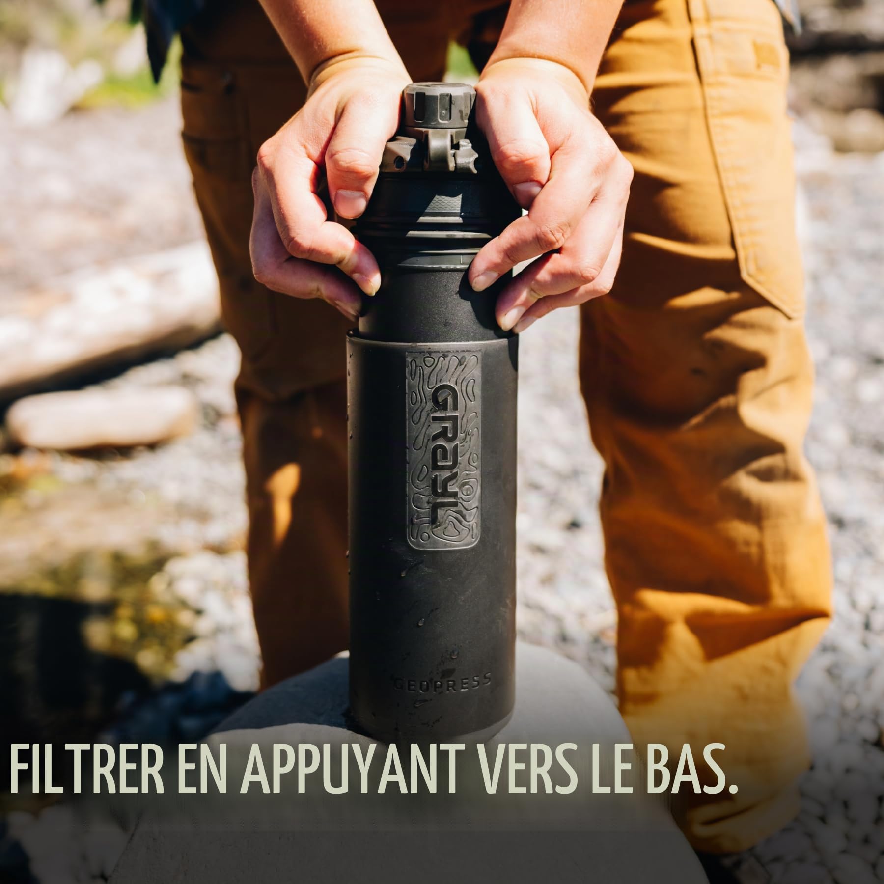 GRAYL GeoPress 710 ml Filtre à eau pour l'extérieur Élimine 99,99% des bactéries et virus Camping Survie Voyages Covert Black
