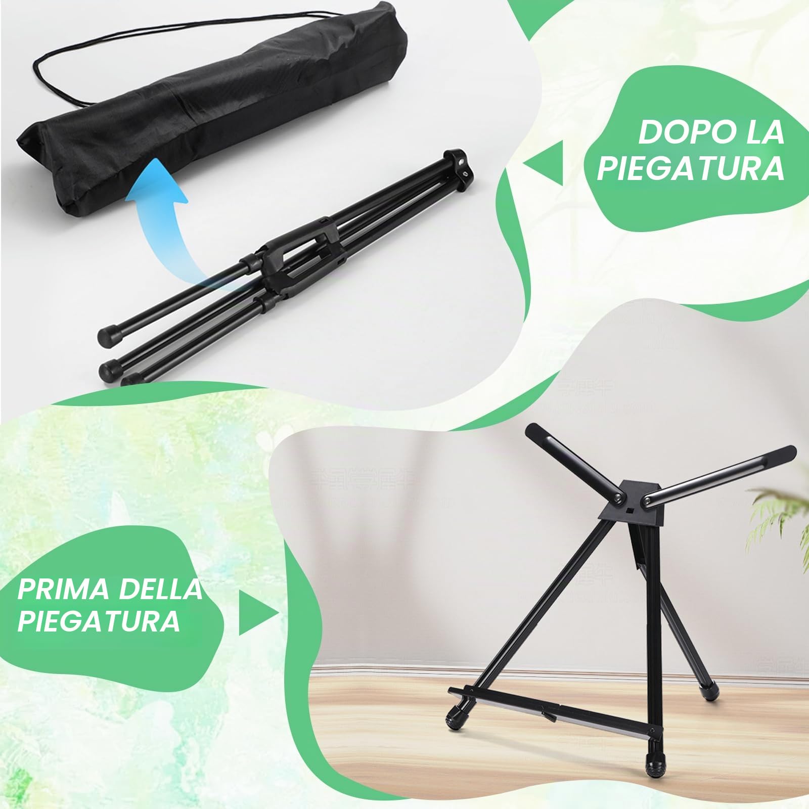 Cavalletto Pittura, Cavalletto da Tavolo per Dipingere, Pieghevole Cavalletto Portatile, cavalletto da tavolo, Telescopico da Pavimento per Matrimoni, Poster, Interni, Esterni, Nero
