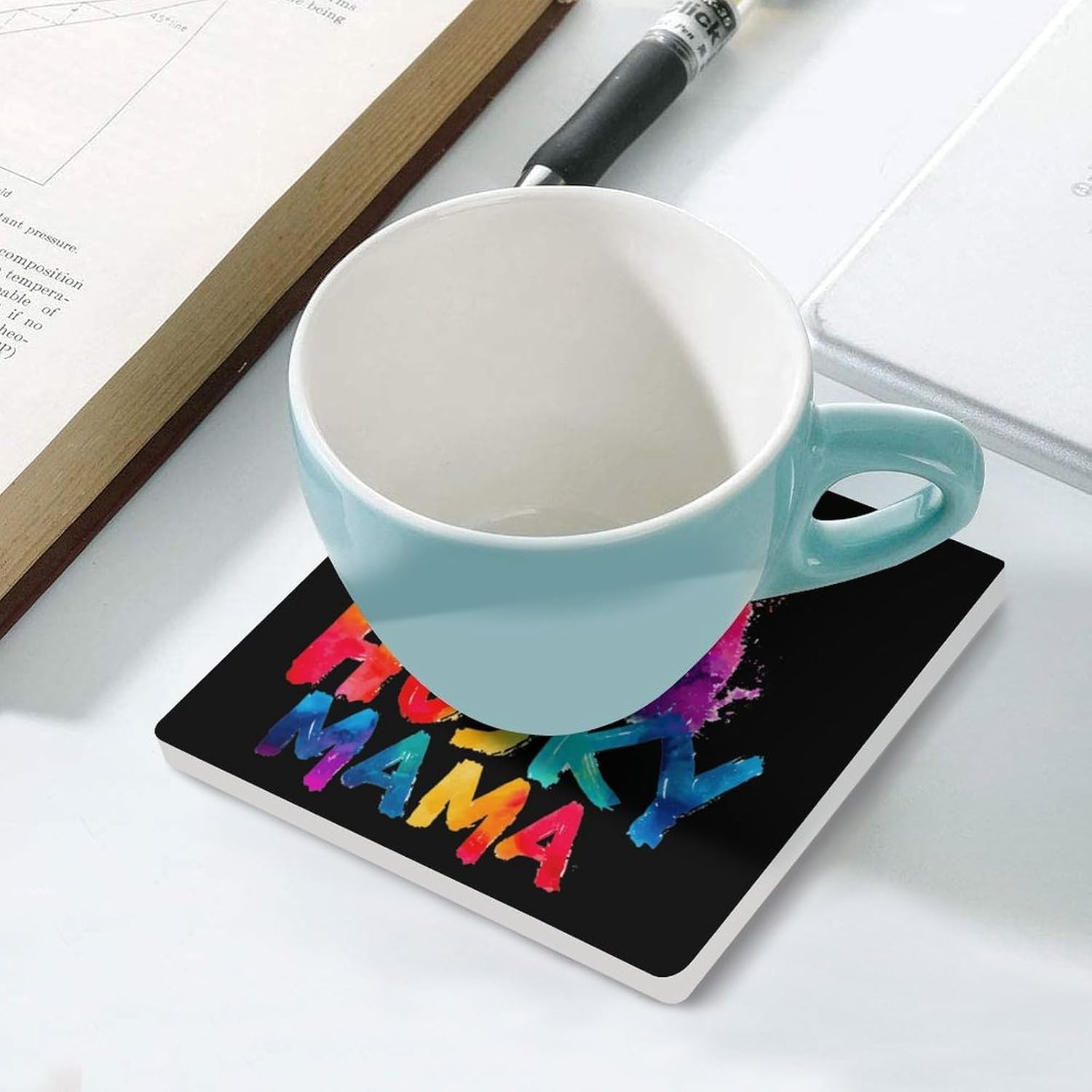 Siberian Husky Dog Mama Coaster for Drinks Square Ceramic Table Coasters Stone Mat Crafts 6PCS Home Kitchen Decor