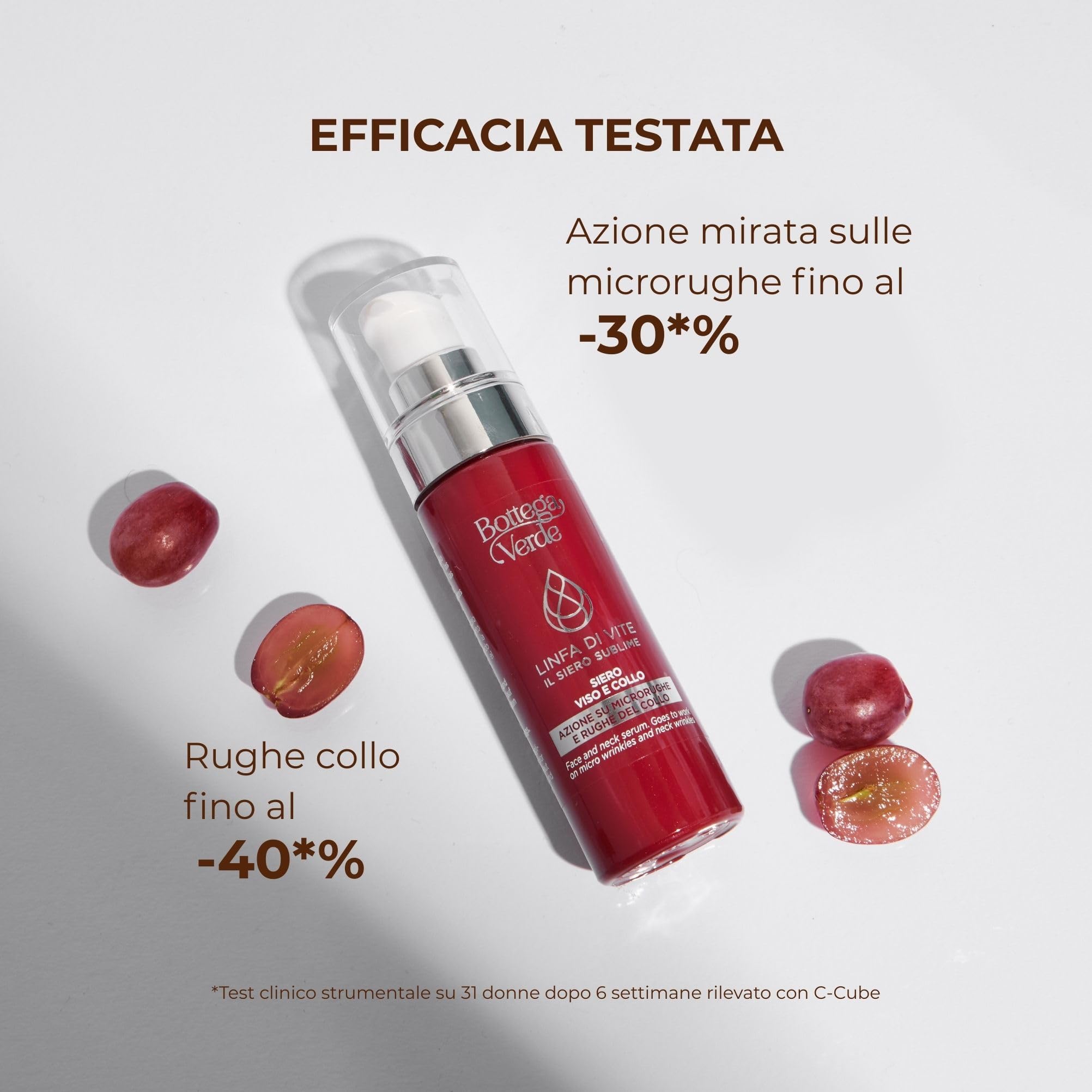 Bottega Verde - Siero Viso e Collo Linfa di Vite, 30 ml, Trattamento Intensivo Antirughe ed Effetto Filler, con Peptidi, Linfa di Vite, Ceramidi e Acido Ialuronico, Texture Leggera, per Pelli Mature