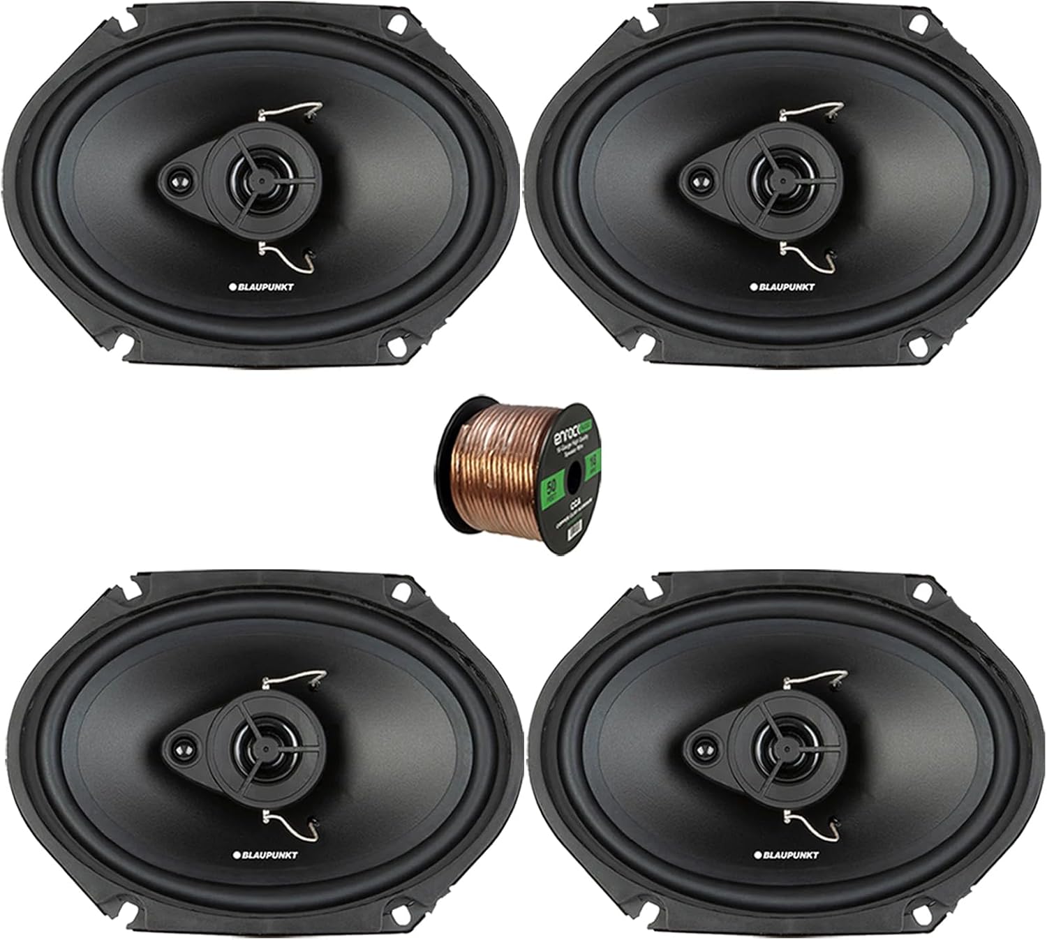2 Pair (Qty 4) of Blaupunkt BPS-E683 6x8" 60 Watt Max 3-Way Car Speakers (No Grilles) with 50 Feet 16 Gauge Wire