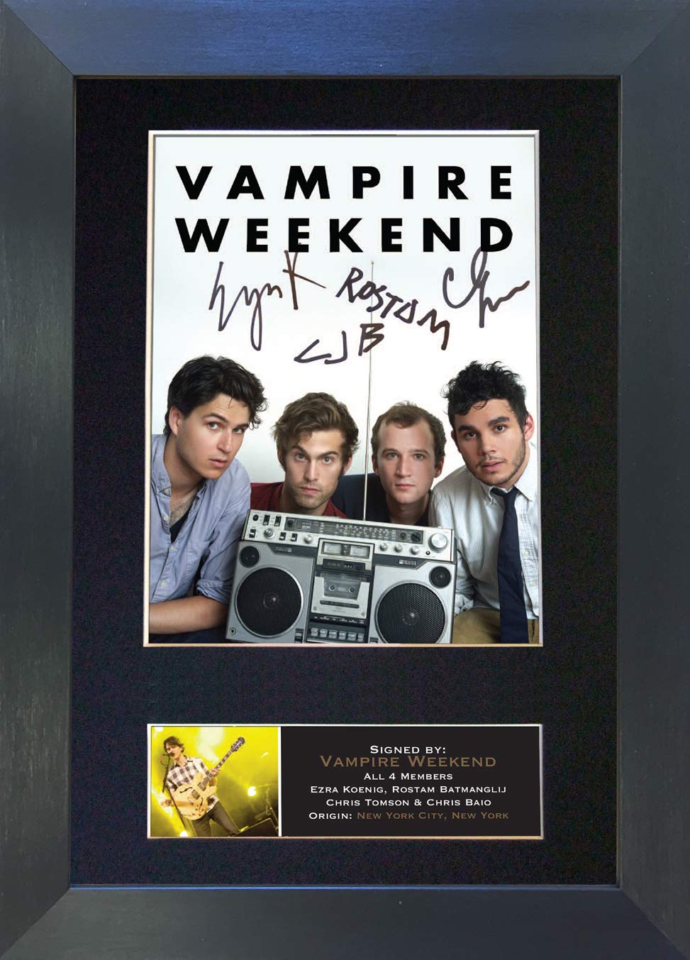 The Autograph Collector Black Vampire Weekend Signed Autograph Mounted Photo Reproduction Print A4 Rare Perfect Birthday Christmas Present (297 X 210Mm) #369 ( Frame)