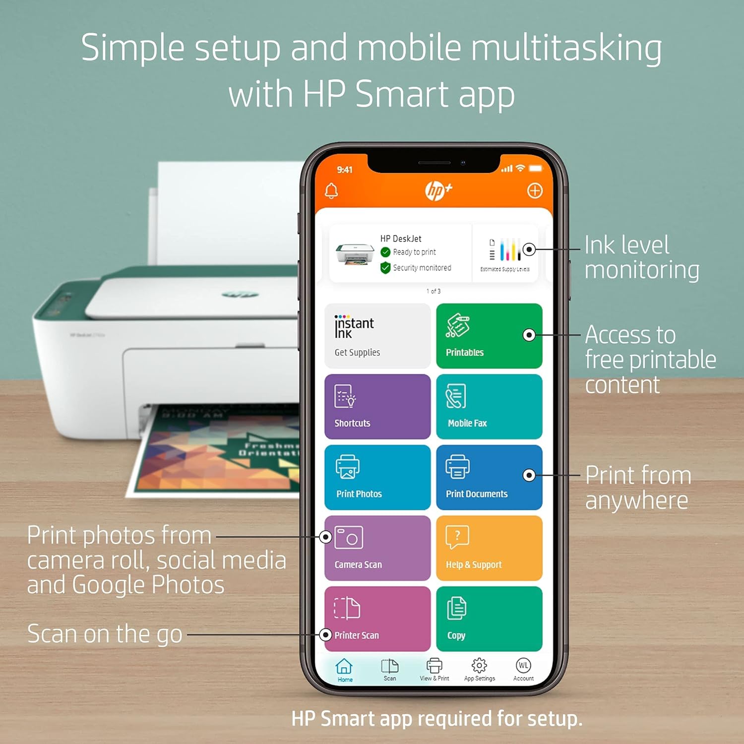 HP DeskJet 2742eB All-in-One Wireless Color Inkjet Printer for Home Business Office - 3-in-1 Print Scan Copy - 4800 x 1200 dpi, 8.5 x 14 in Media Sizes - Sequoia (Renewed)