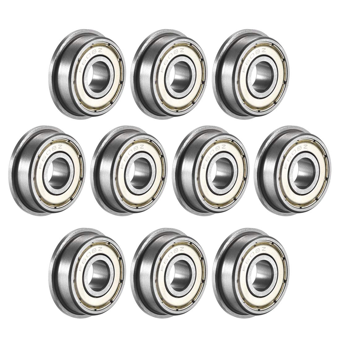 sourcing map F608ZZ Rodamiento de bolas con brida 8x22x7mm Rodamientos de acero cromado con blindaje doble de metal (GCr15) 10 piezas