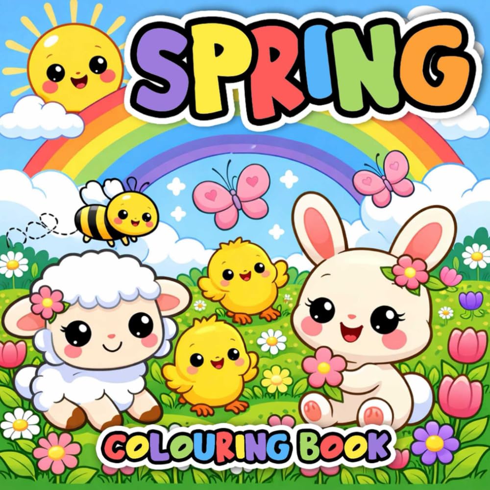 Kids Colouring Book - Spring: Cute Spring Animals and Easter Fun with Bold and Easy Lines for Toddlers and Preschool Kids