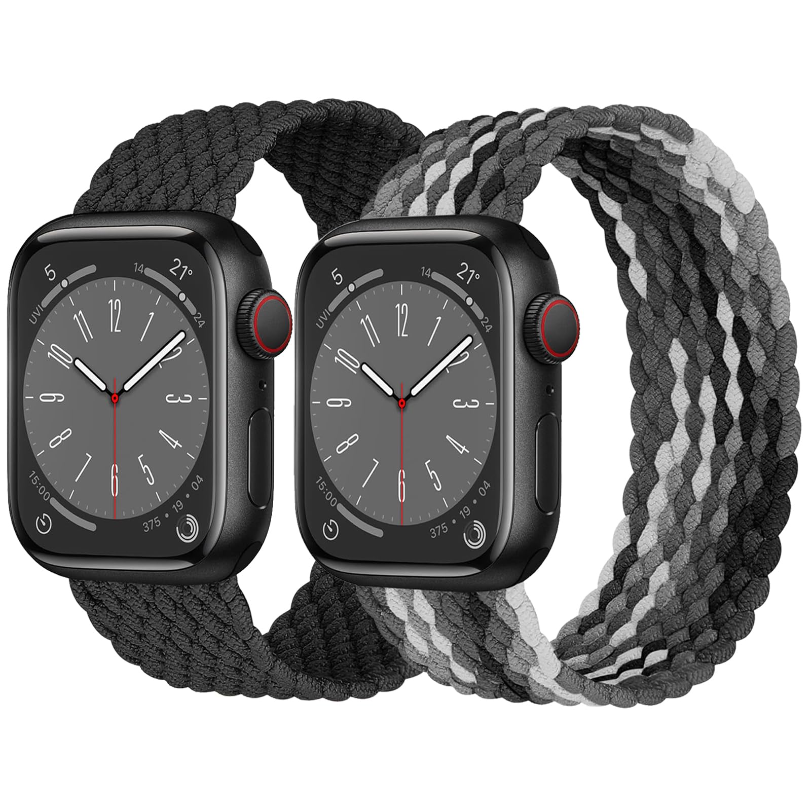 2 Pack Braided Solo Loop For Apple Watch Band 40mm 41mm 42mm 44mm 45mm 46mm 38mm 49mm Ultra 3 2 Women men,Stretchy Woven Nylon Elastic Strap