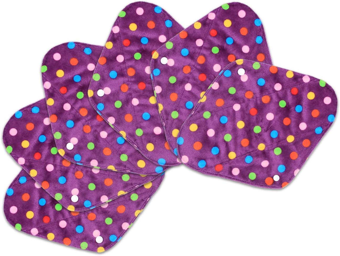 Teamoy 6Pcs 10 Inches Sanitary pad, Reusable Washable Cloth Menstrual Pads/Panty Liners with Wet Bag, Super-Absorbent, Soft and Comfortable, Perfect for General Flow(Medium, Purple Dots)