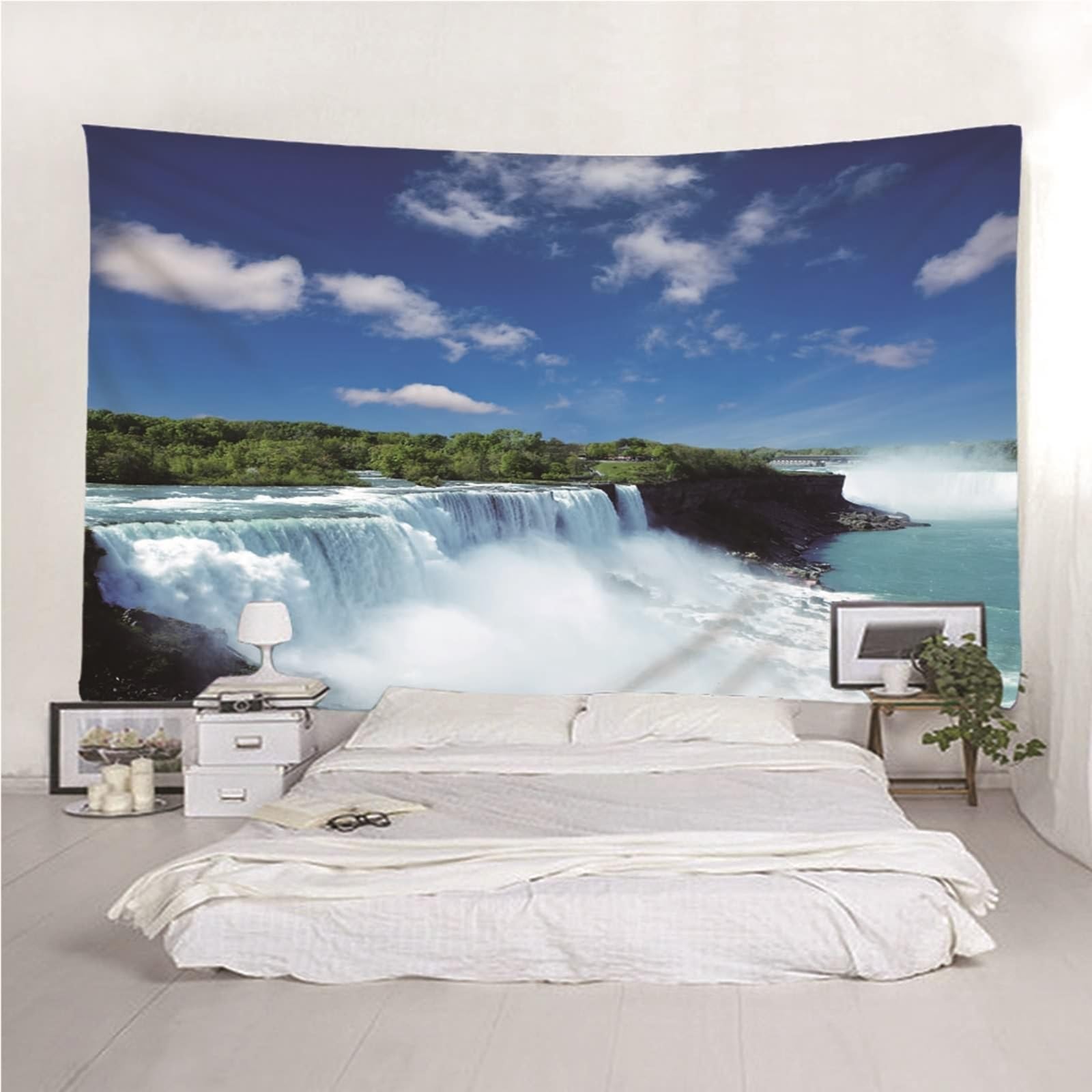 Skcess Wandteppich Wasserfall, Nature Tapestry Blau Toller Wasserfall Polyester Wandteppich 200X200CM