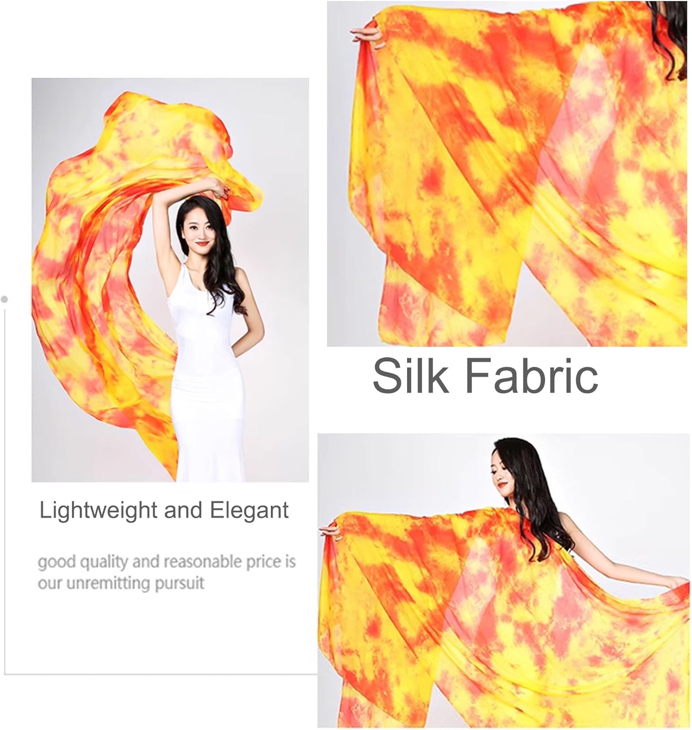 Aumulen Women Colorful Professional Belly Dance Silk Veils Hand Made Tie Dyed Scarf - Image 5