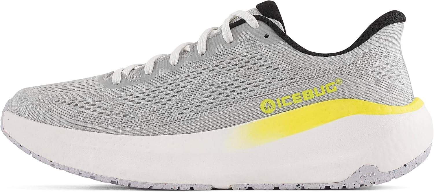 Icebug Womens Aura RB9X Road Running Shoe with Traction Sole, Light Grey/Lime, L10.0