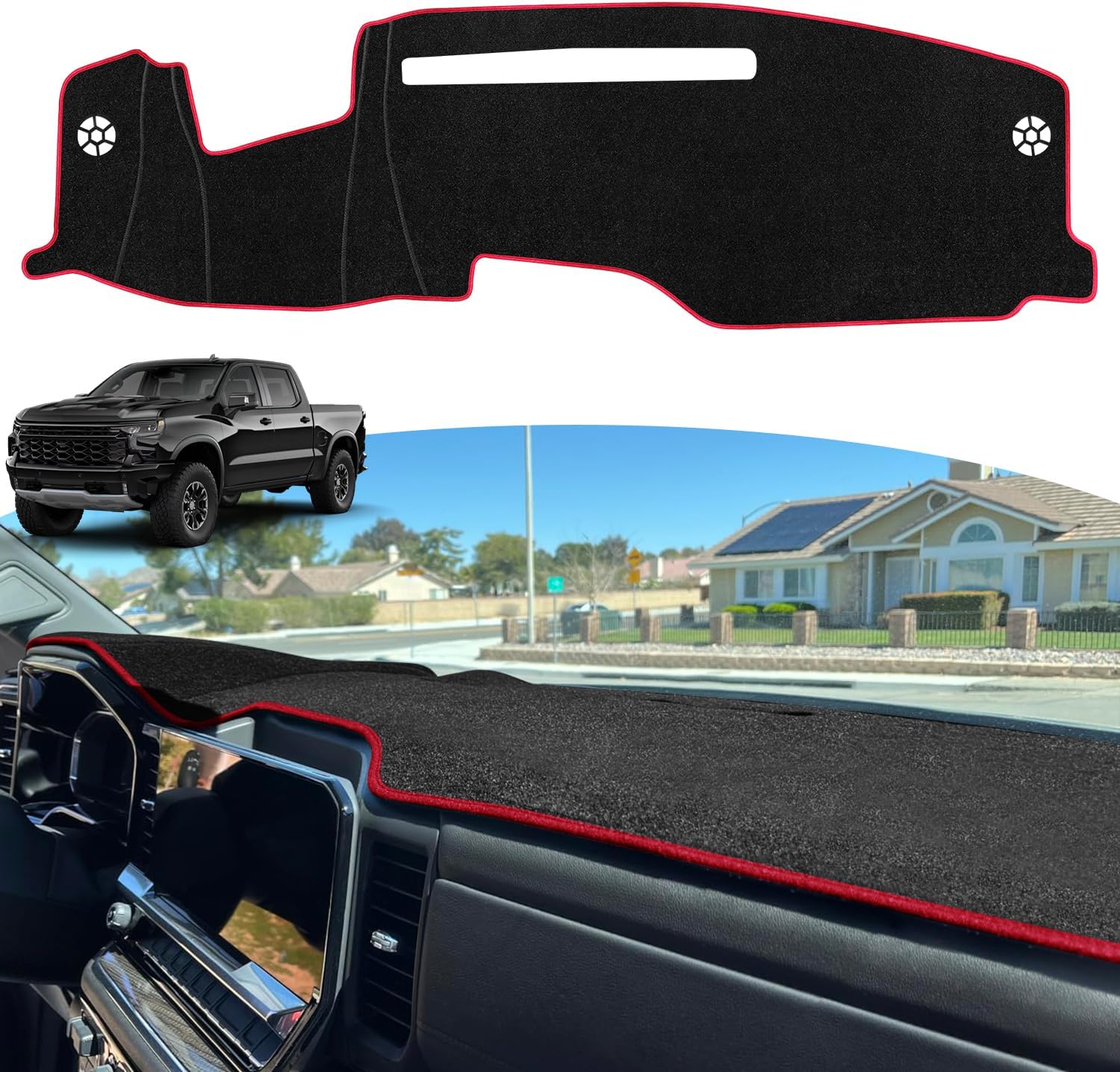 Dash Cover for 2022-2025 2026 Chevy Chevrolet Silverado/GMC Sierra Accessories 1500 2500HD 3500HD Dashboard Cover with HUD Sunshield Non-Slip Center Console Protector Pad (Only fits 13.4 in Screen)