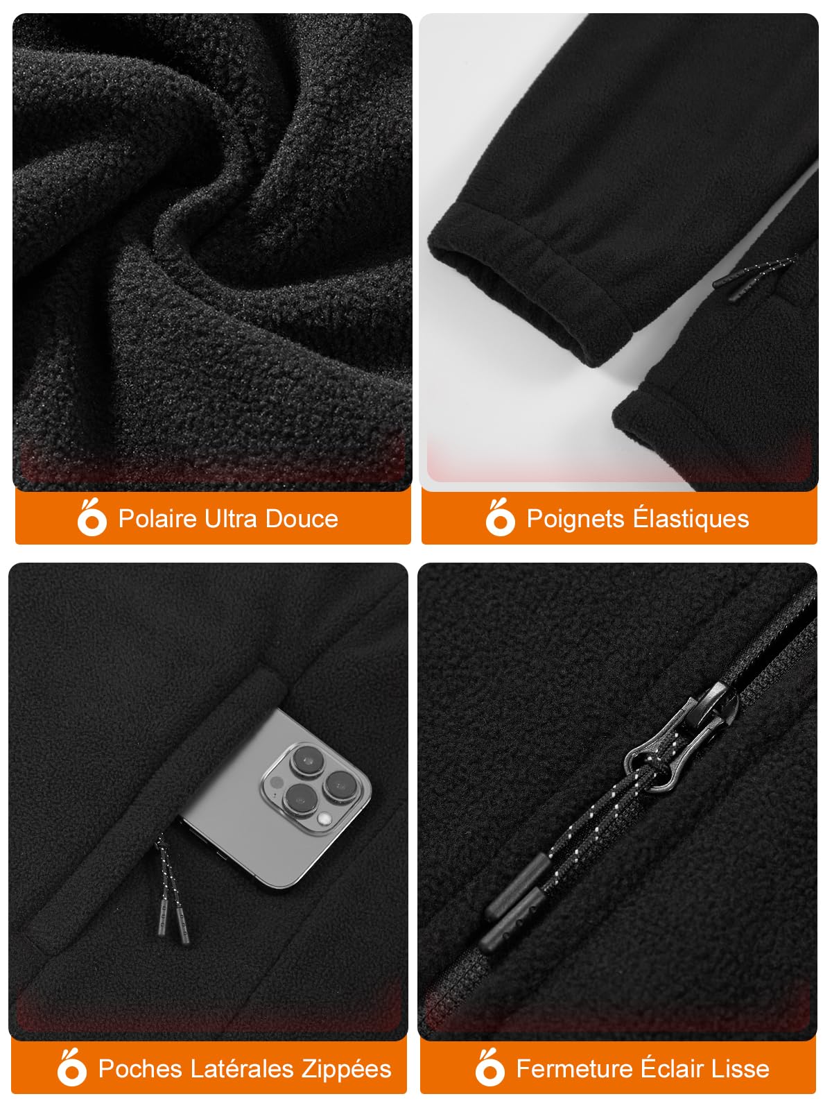 UNBON Veste Chauffante Homme, Veste Polaire Chauffante Homme avec Batterie USB 10000mAH, Manteau Chauffant 3 Températures 6 Zones de Chauffe, Blouson Chauffant Manche Longue pour Moto Travail