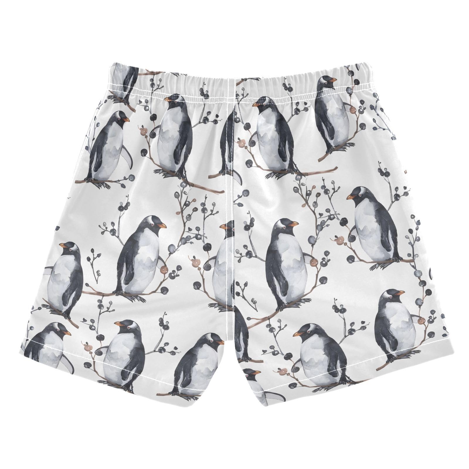 ALAZA Penguin Tree Leaf Watercolor White Boys Quick Dry Beach Board Shorts Kids Swim Trunks Bathing Suit Swimsuit 3T
