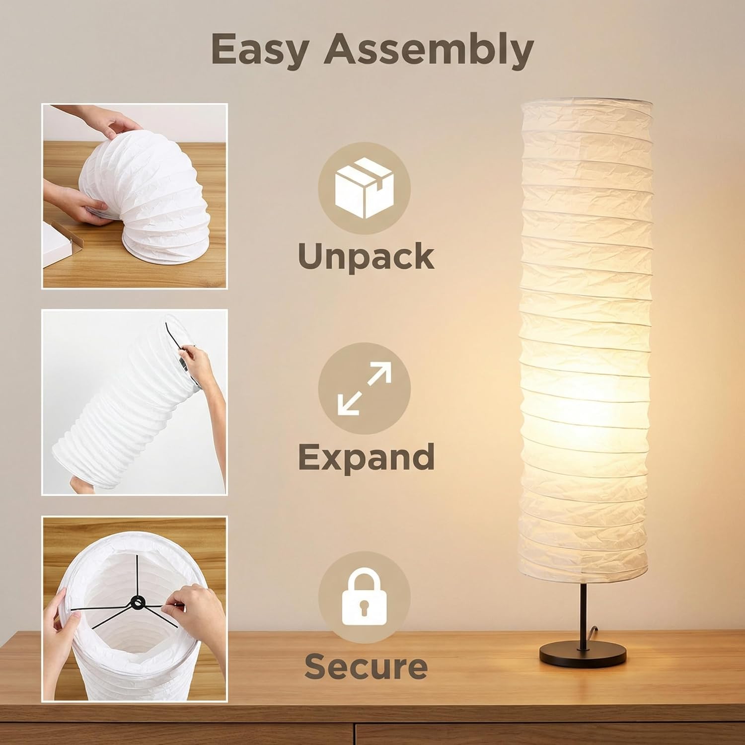 Paper Floor Lamp Shade Replacement, 37-Inches Tall Foldable Floor Light Cover Replacement Japanese Style Rice Paper Lampshade for Bedroom Home Hotel Bedside Desk, White