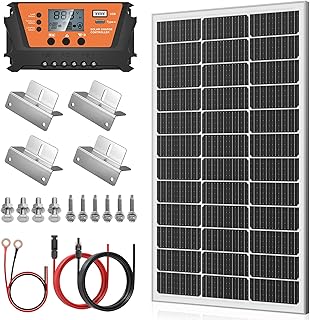 Kit de panneaux solaires 120 W : module solaire monocristallin 120 W 12 V + contrôleur de charge solaire 30 A, câble solaire, pour batteries 12 V, système solaire, camping-car, caravane, bateau, carav