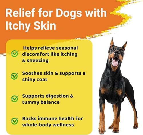 Miniatura 3 de Masticables para alergias para perros para aliviar la picazón en la piel, alergia estacional y apoyo inmunológico con calostro, Omega 3,