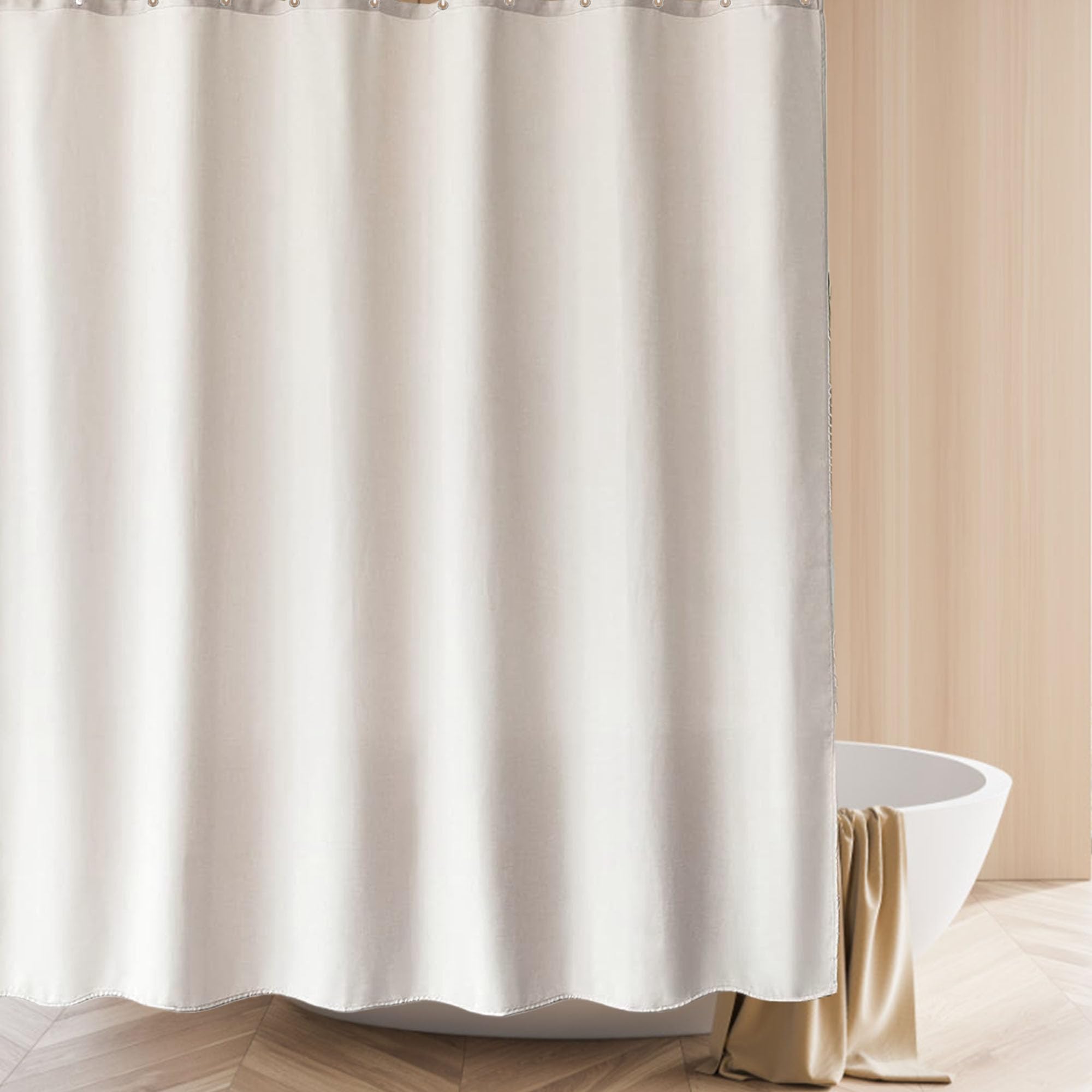Rideau de douche 180x110 cm en polyester blanc cassé imperméable et lavable pour baignoire