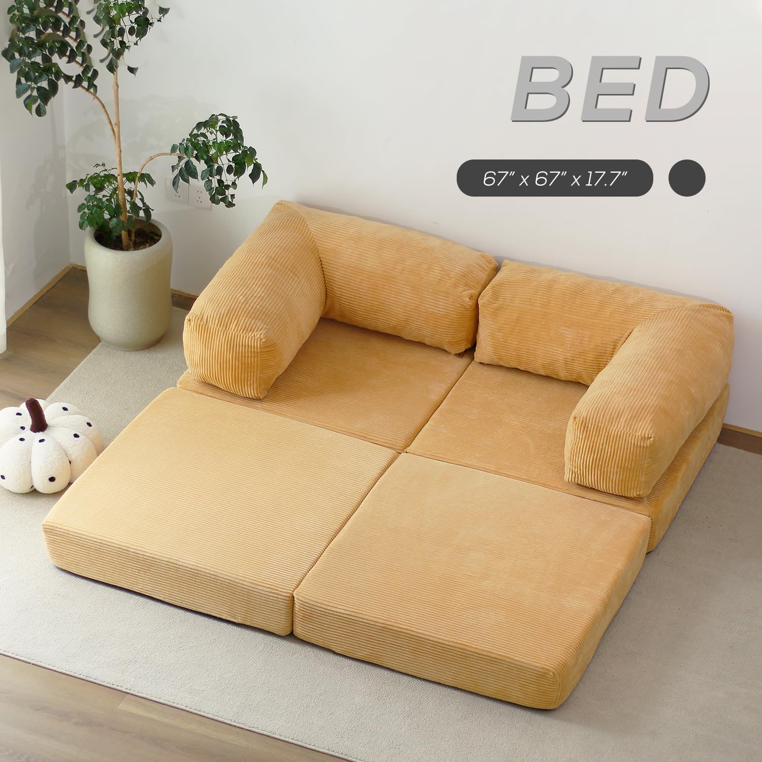 Free Combination Convertible Folding Sofa Bed, Armless Foam Floor Sofa, Sleeper Floor Couch for Living Room and Bedroom Sleeper Chair with Pillow Twin Size (Beige)