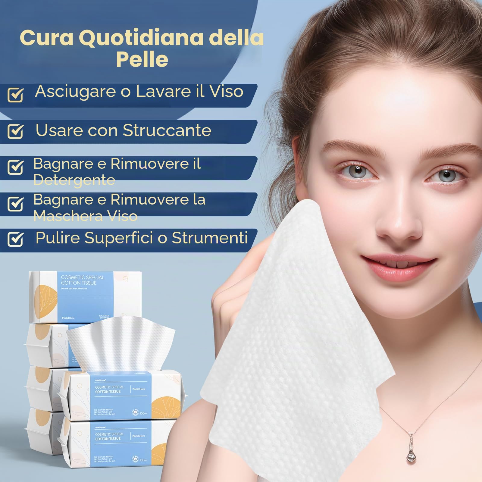 PoeticEHome Asciugamani Viso Monouso 600 Pezzi - Salviette Struccanti Ultra Morbide in Cotone Biodegradabile per Pelli Sensibili