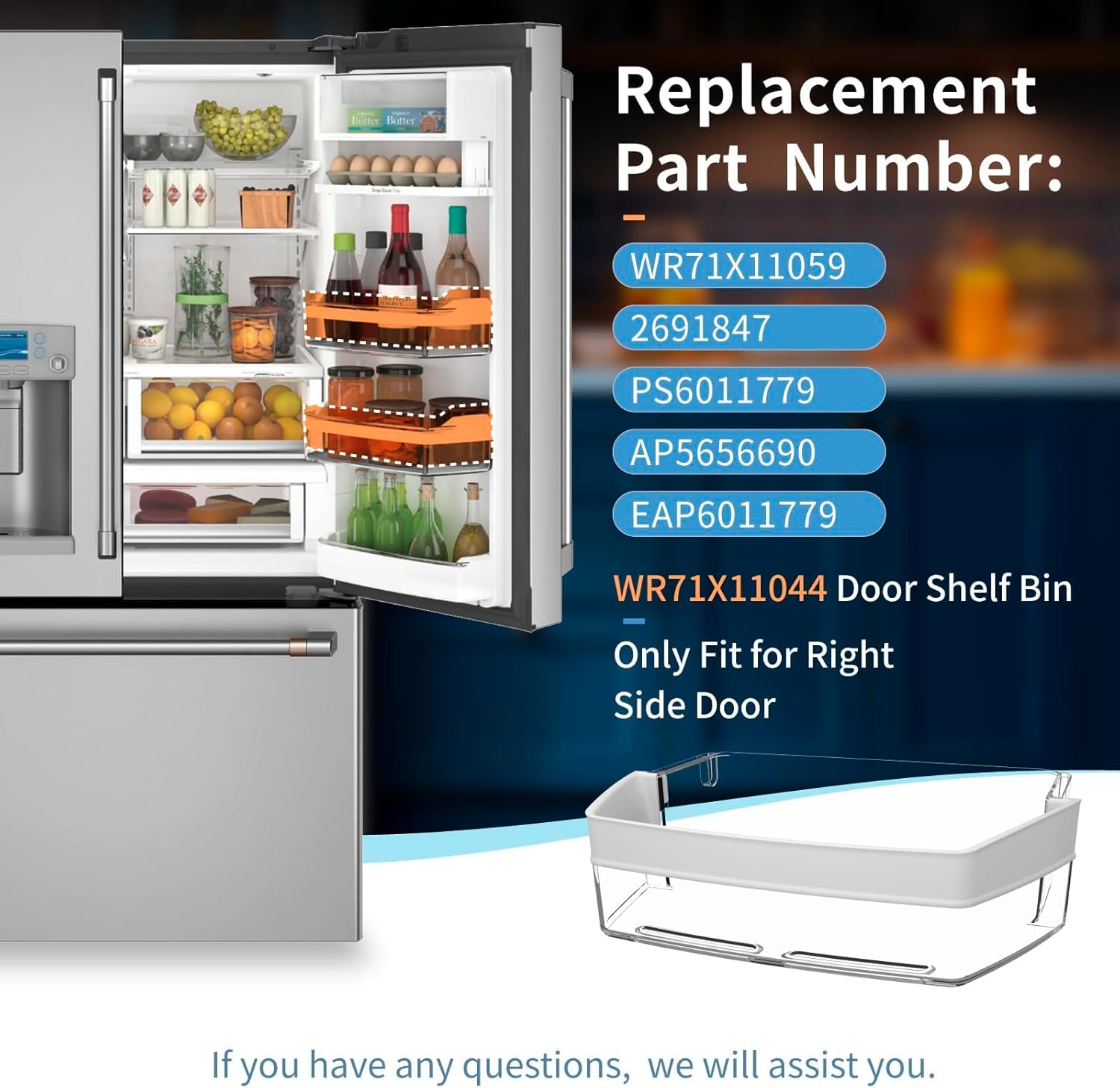 WR71X11044 WR71X11059 Refrigerator Door Shelves Bin (Right Side) Compatible with G-E Fridge Door Shelf Replacement CFE28 CWE23 Fit for G-E Refrigerator Parts PS6011779 AP5656690 2691847 EAP6011779