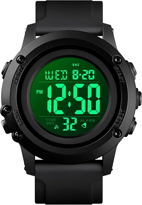 Men's Digital Sports Watch, Large Face, Waterproof 50 m, Stopwatch, Alarm & LED Back Light